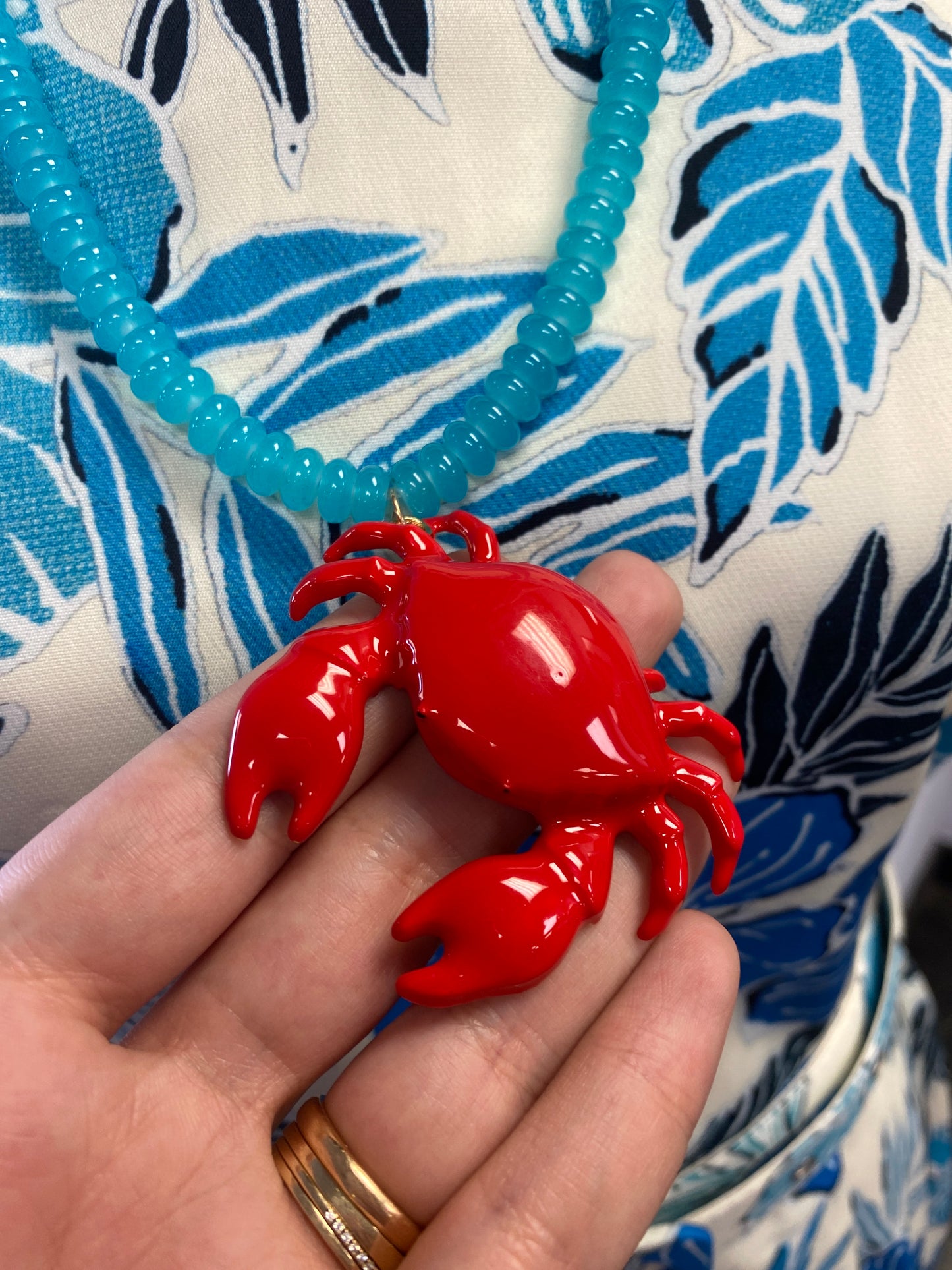 Enamel Crab Sea Foam Beaded Necklace