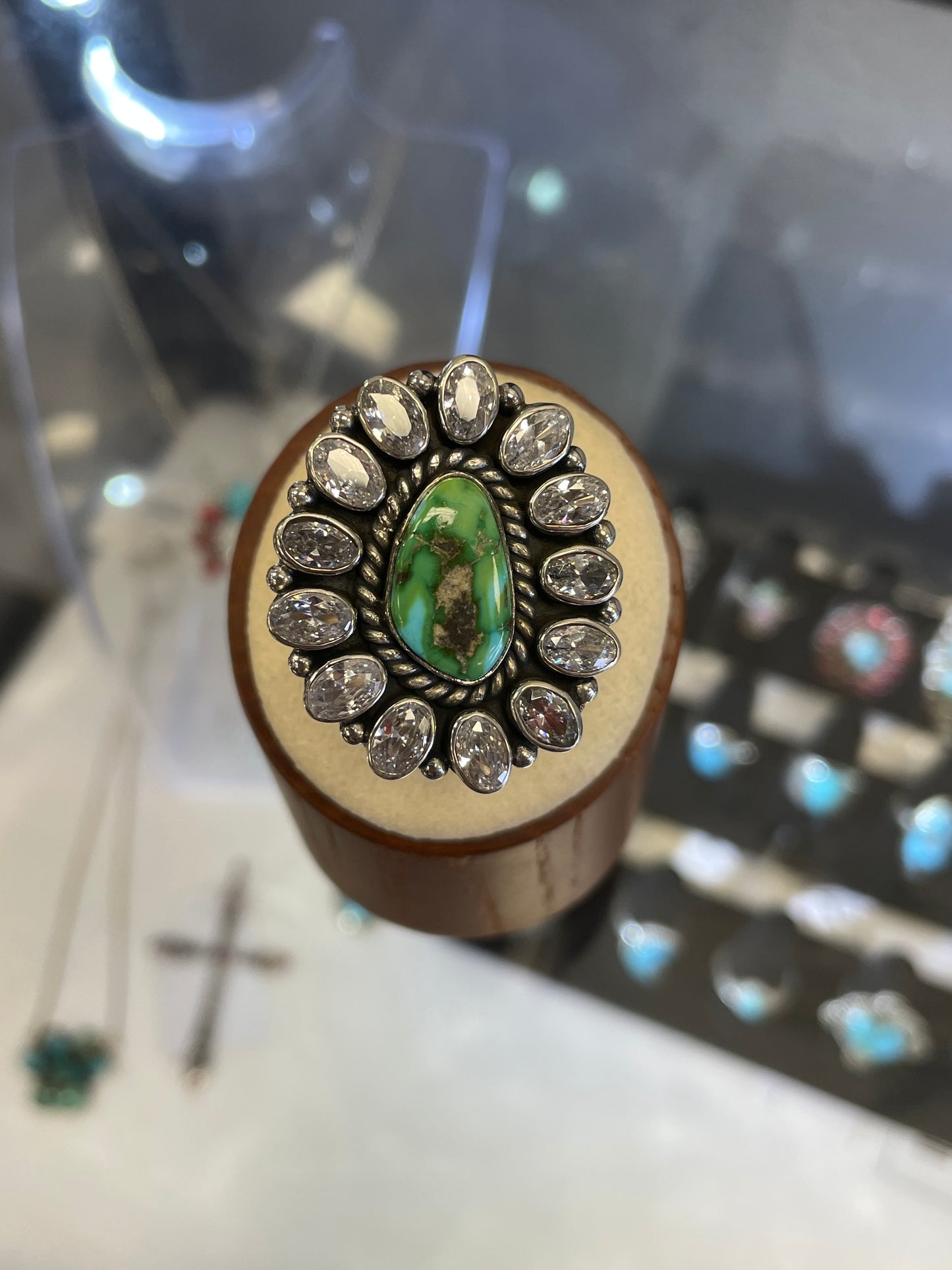 925 Sterling Silver Sonoran Golden Turquoise Ring With CZ Gemstones Size 7 (Adjustable)