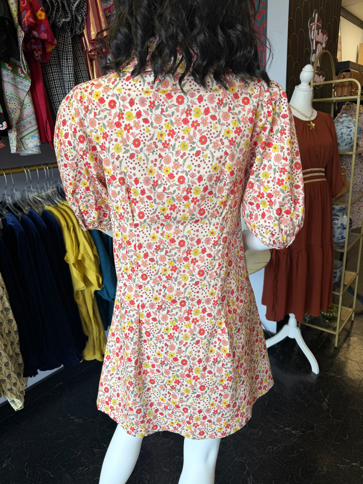 Pink Floral Print Mini Dress