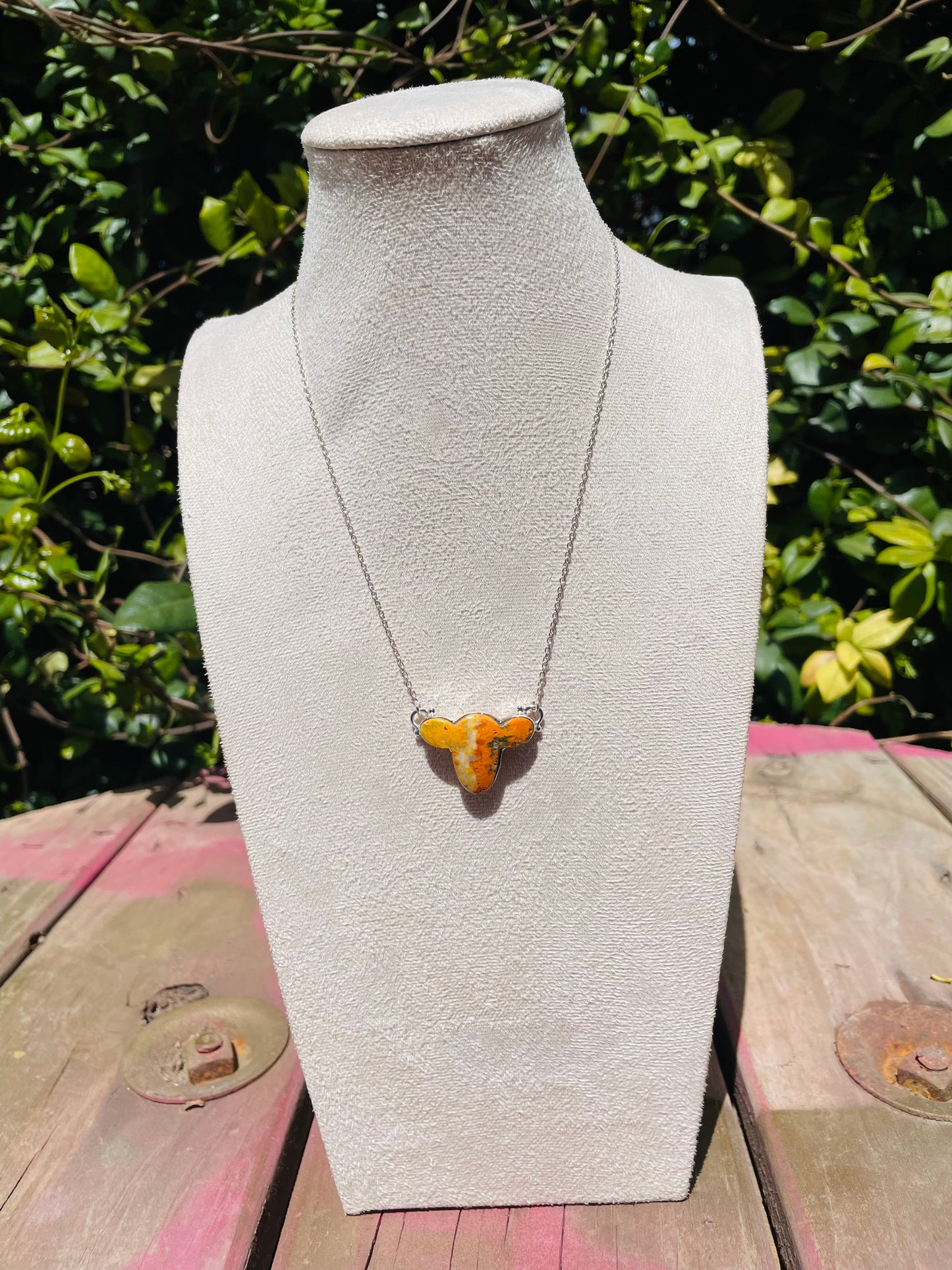 Bumble Bee Jasper 925 Sterling Cow Necklace