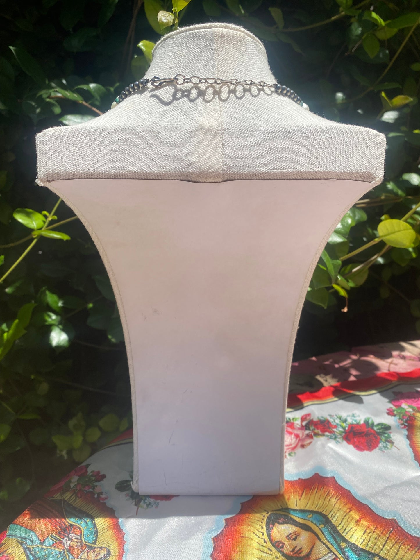 Sterling Silver Multi Gemstone Cross Necklace Turquoise & Pearl