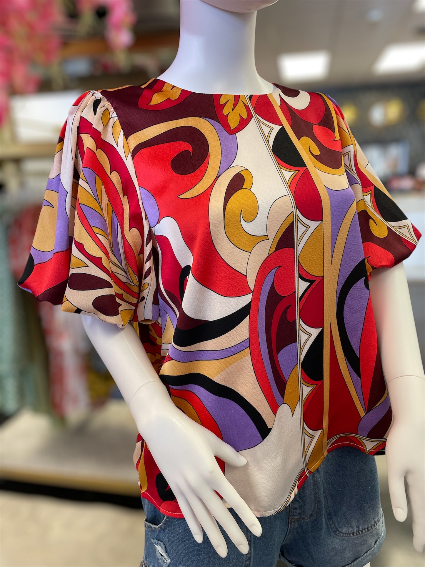 Short Sleeve Muti Print Blouse