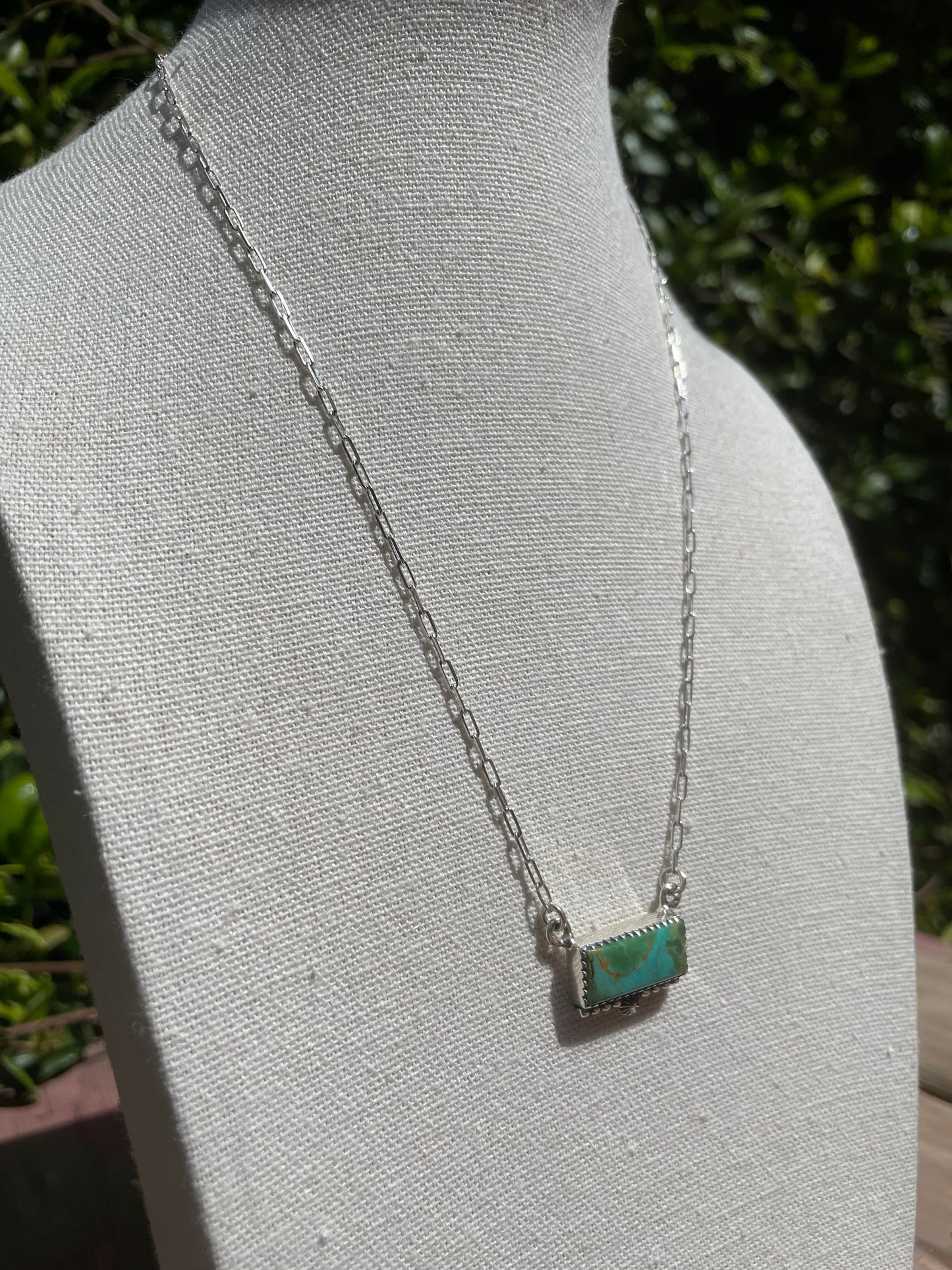 Sterling Silver Turquoise Paperclip Bar Necklace