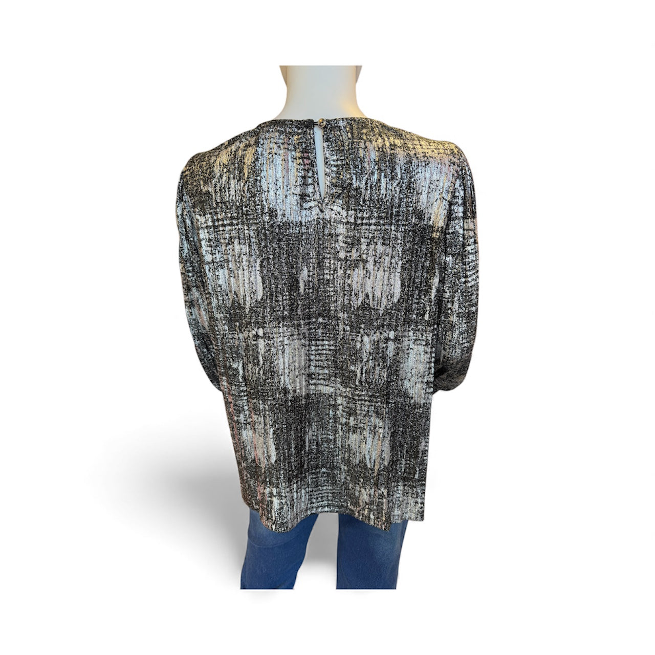 Black Silver Metallic Long Sleeve Top