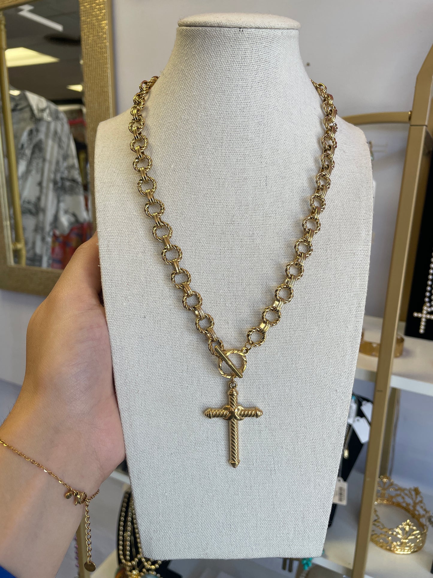 Stainless Gold Plated Cross Toggle