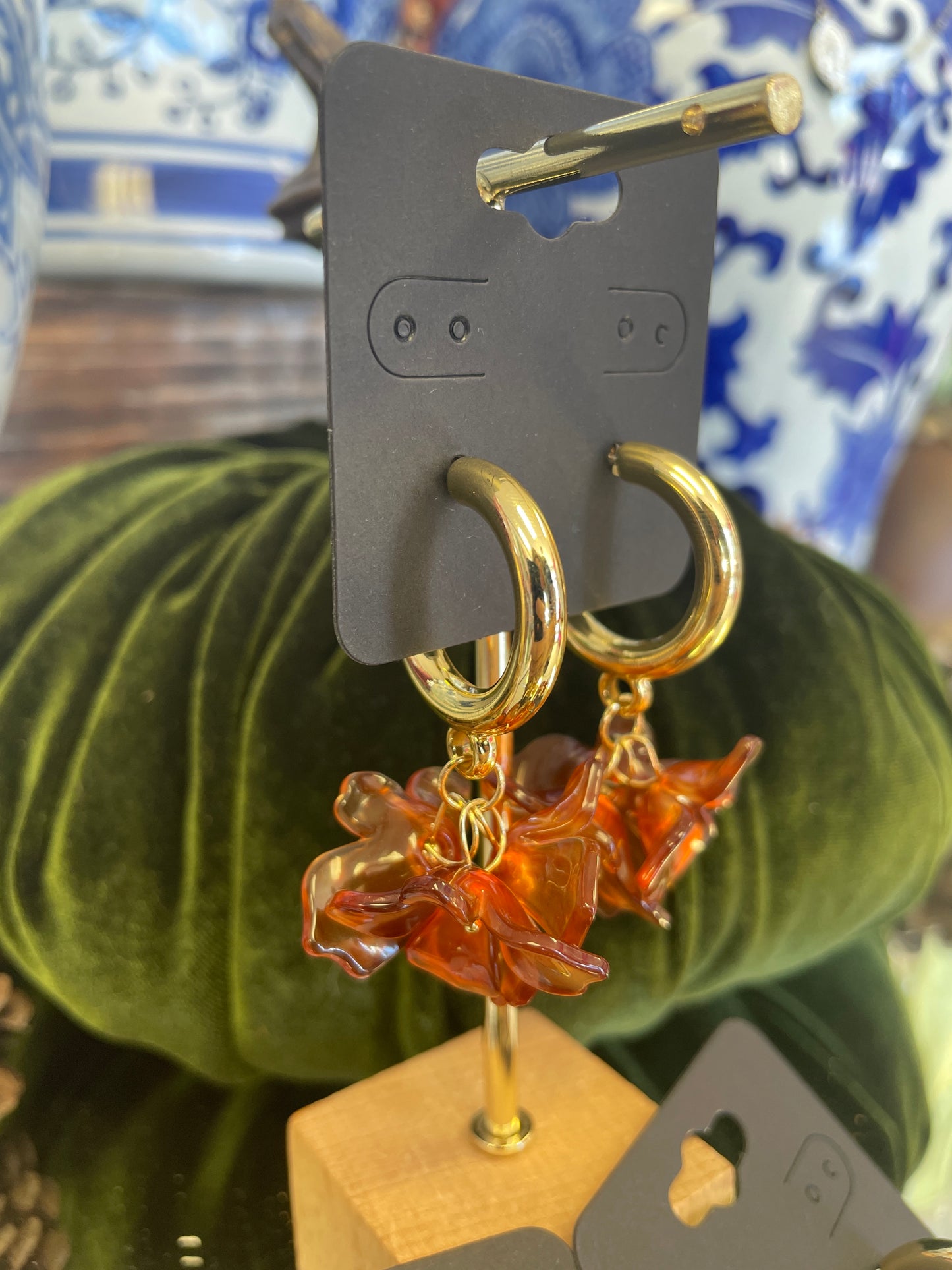 Flower Dangle Fall Hoop Earrings