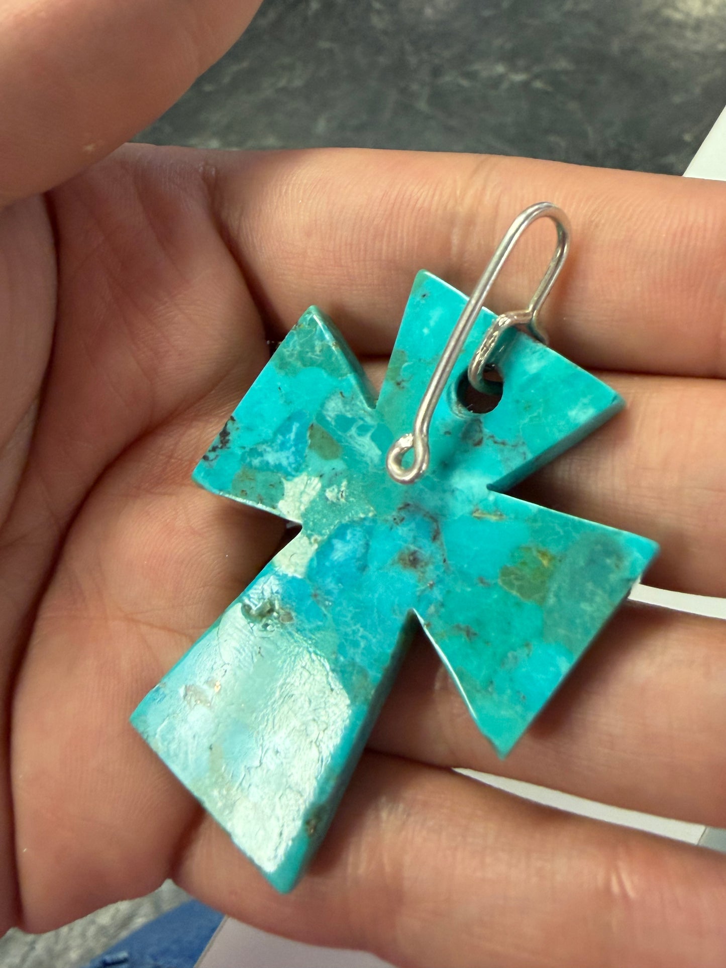 Sterling Silver Slider Pendant Turquoise Cross Pendant
