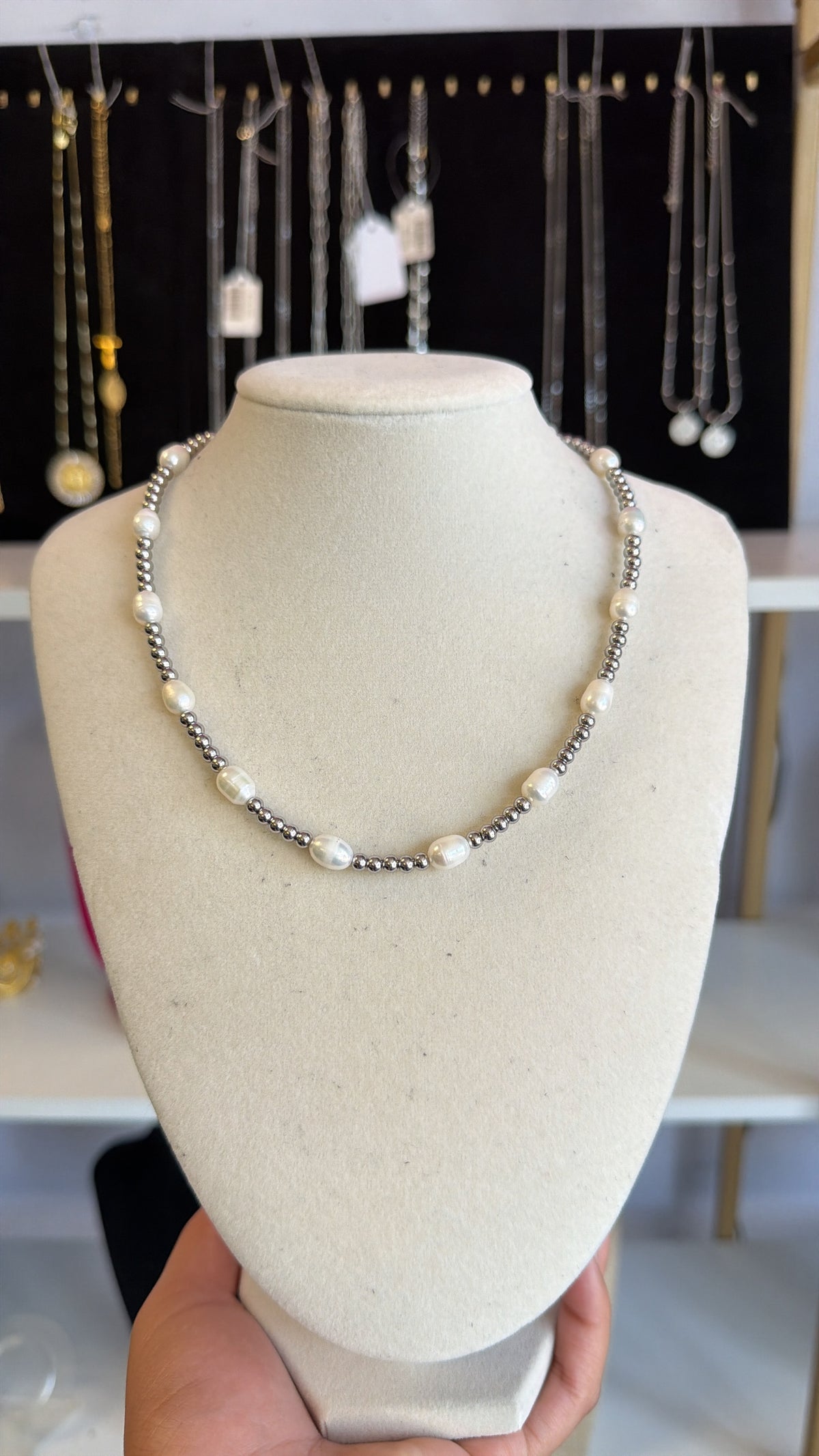 Stainless Steel Fresh Water Pearl Beaded Necklace