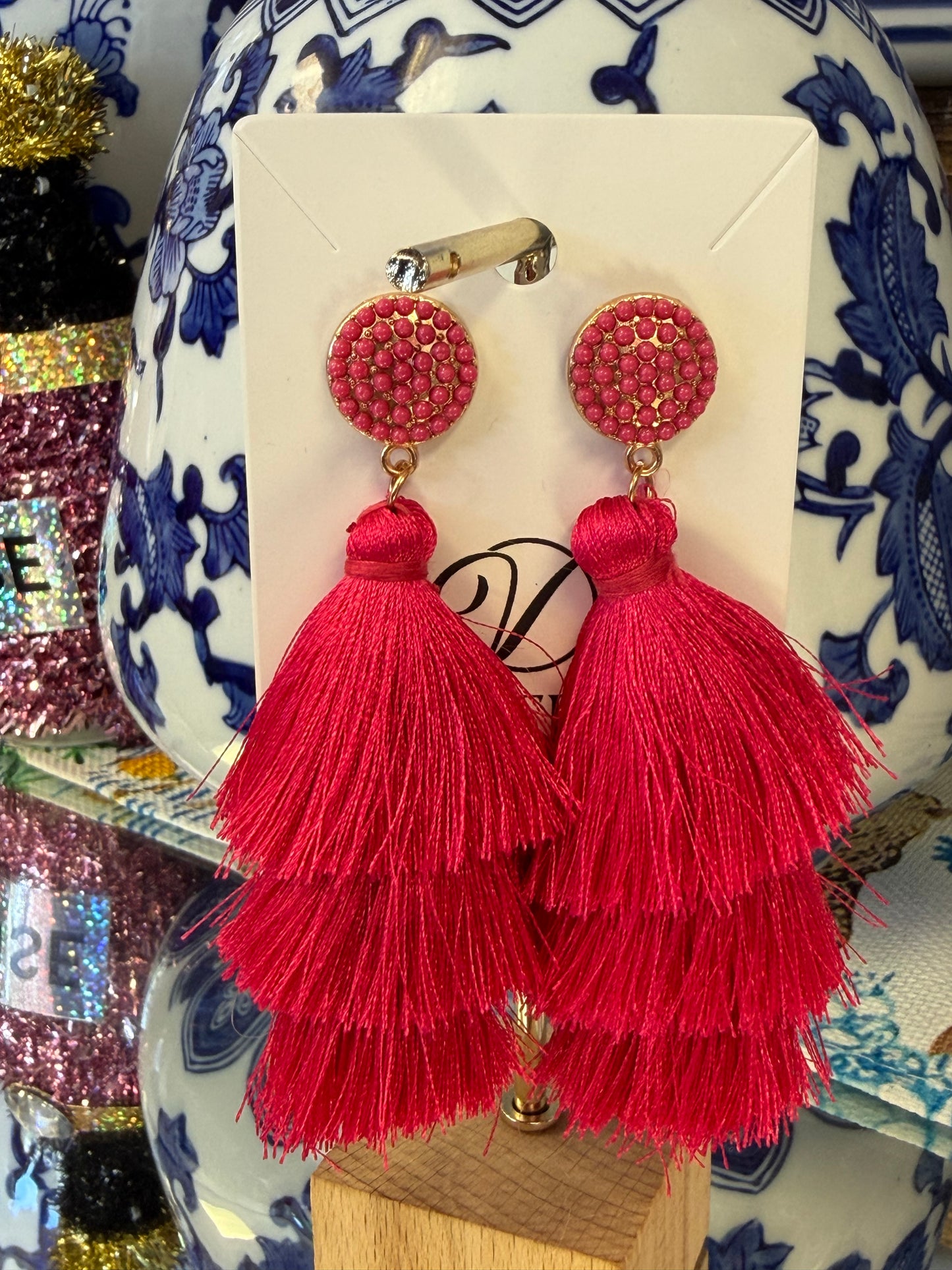 Beaded Post Fringe Stud Earrings