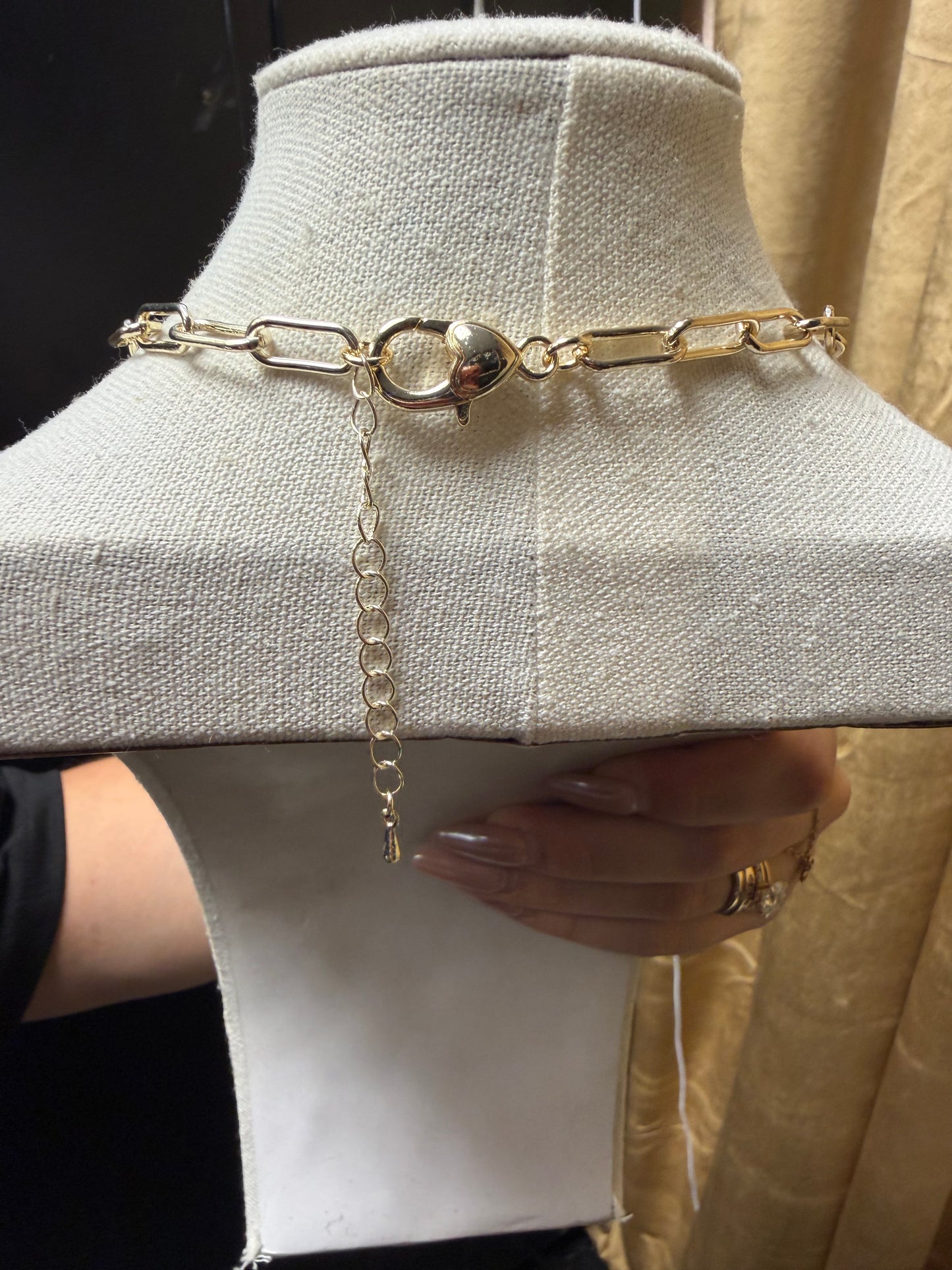 Gold Paper Clip Necklace Multi Charm