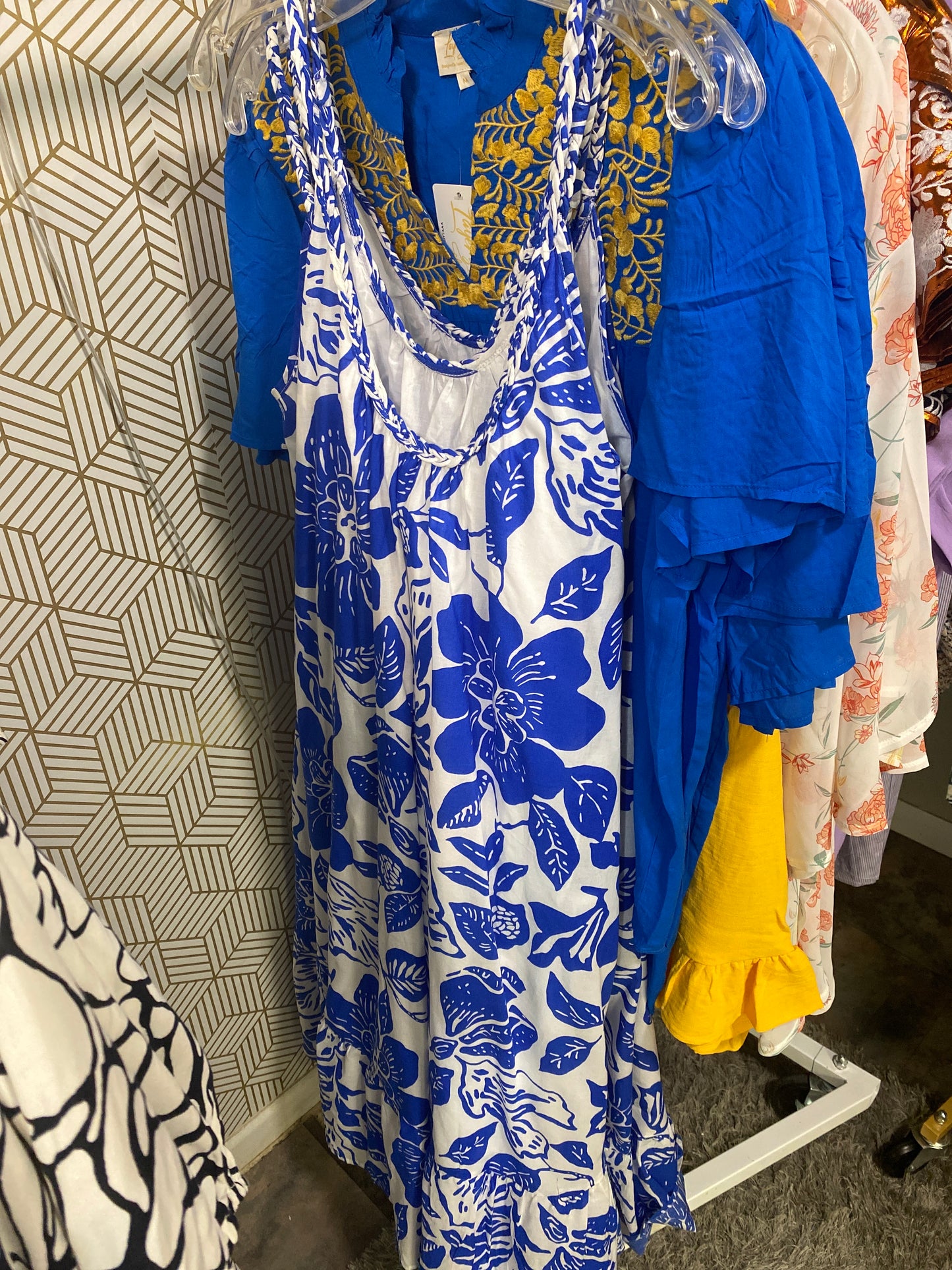 J Maire Blue And White Dress