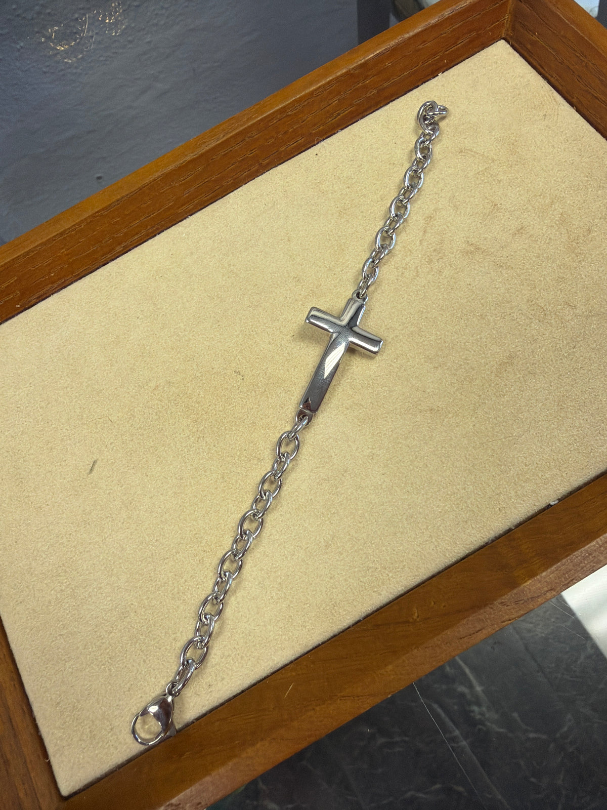Stainless Steel Curved Cross Bracelet