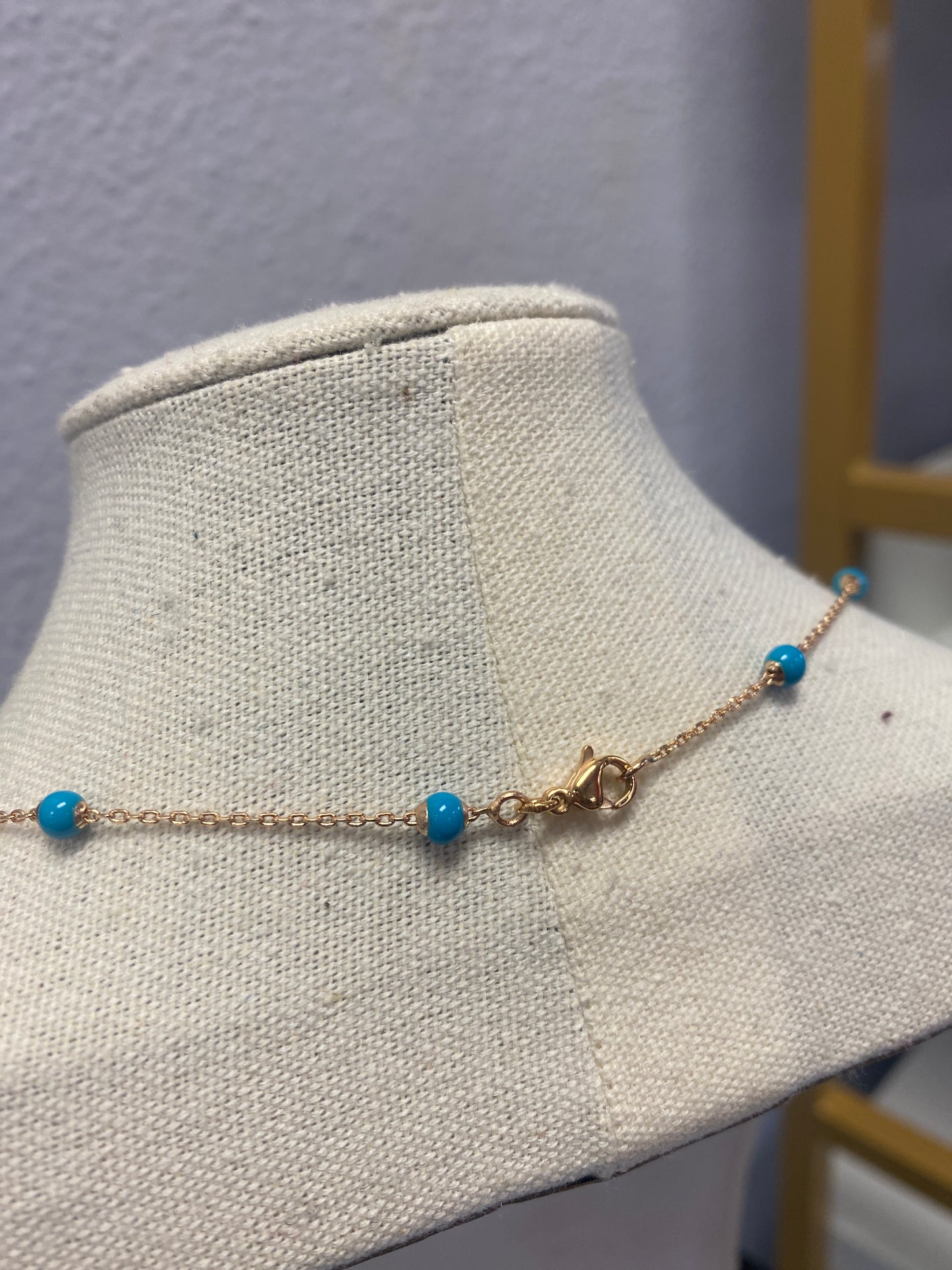 Rose Gold Enamel Blue Necklace