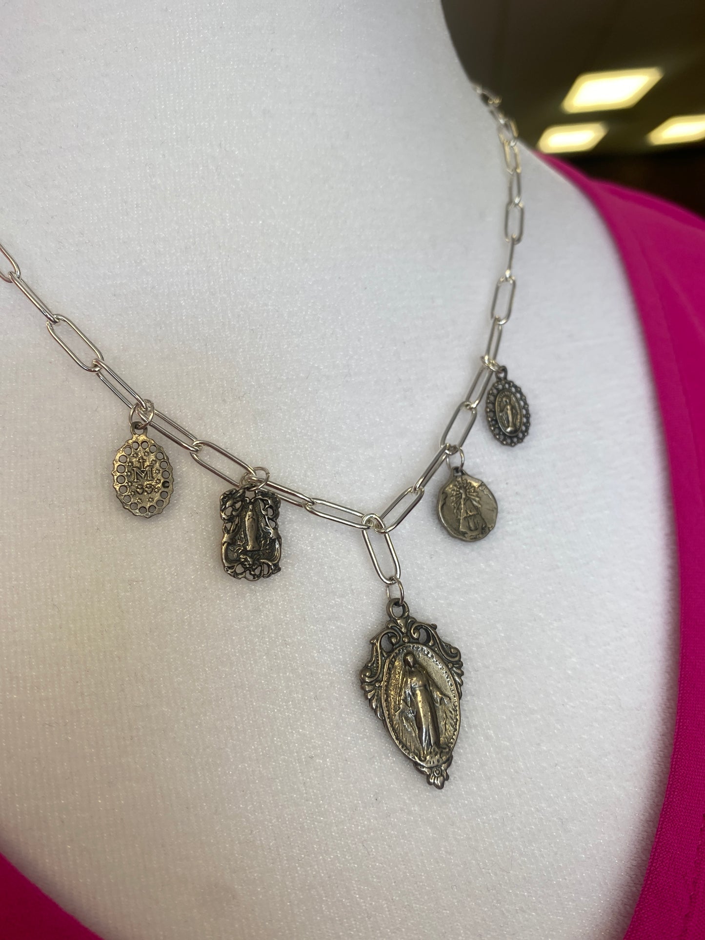 Mother Mary Charm Necklace Sterling Silver