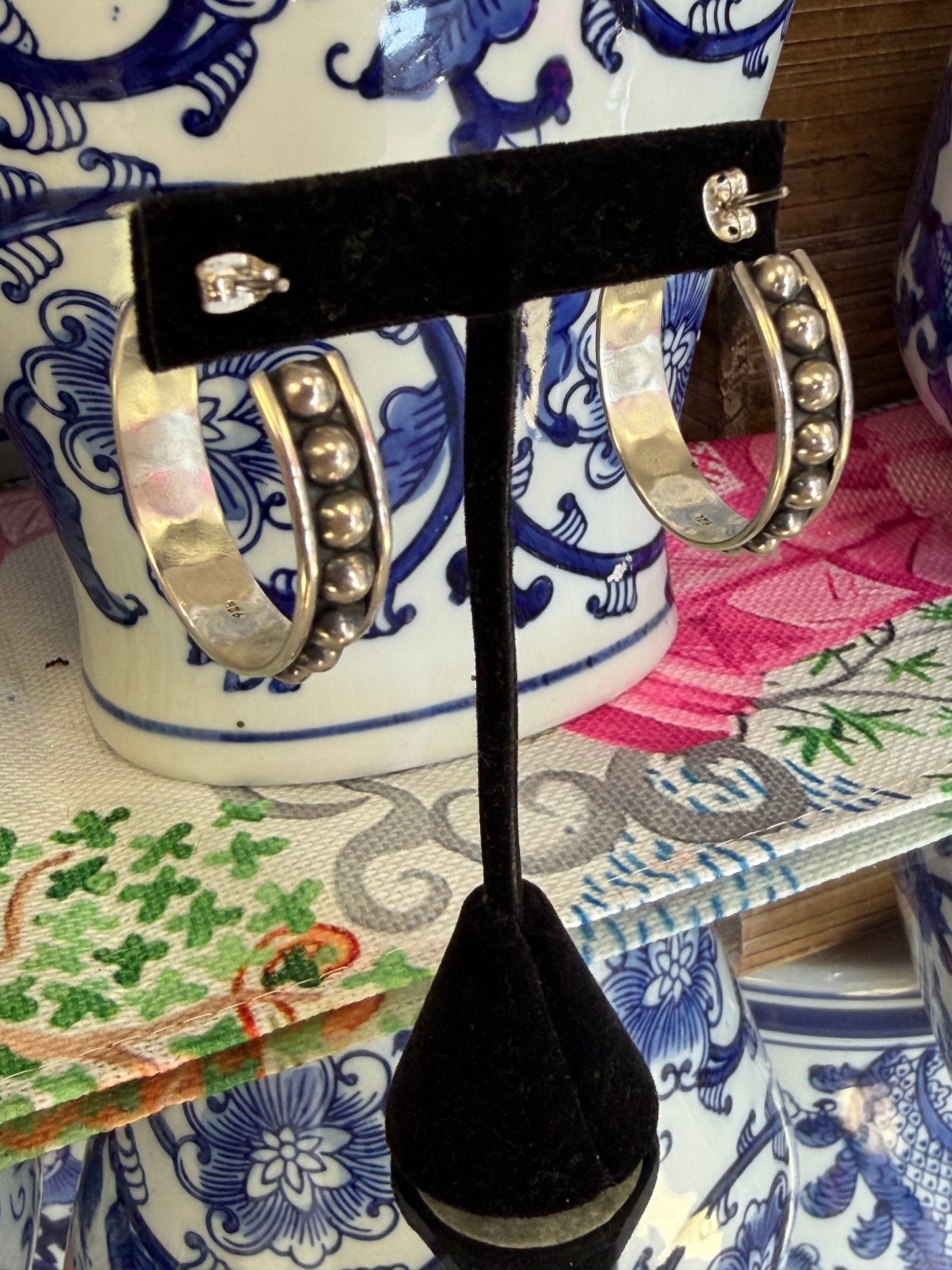 Sterling Silver Beaded Hoop Earrings