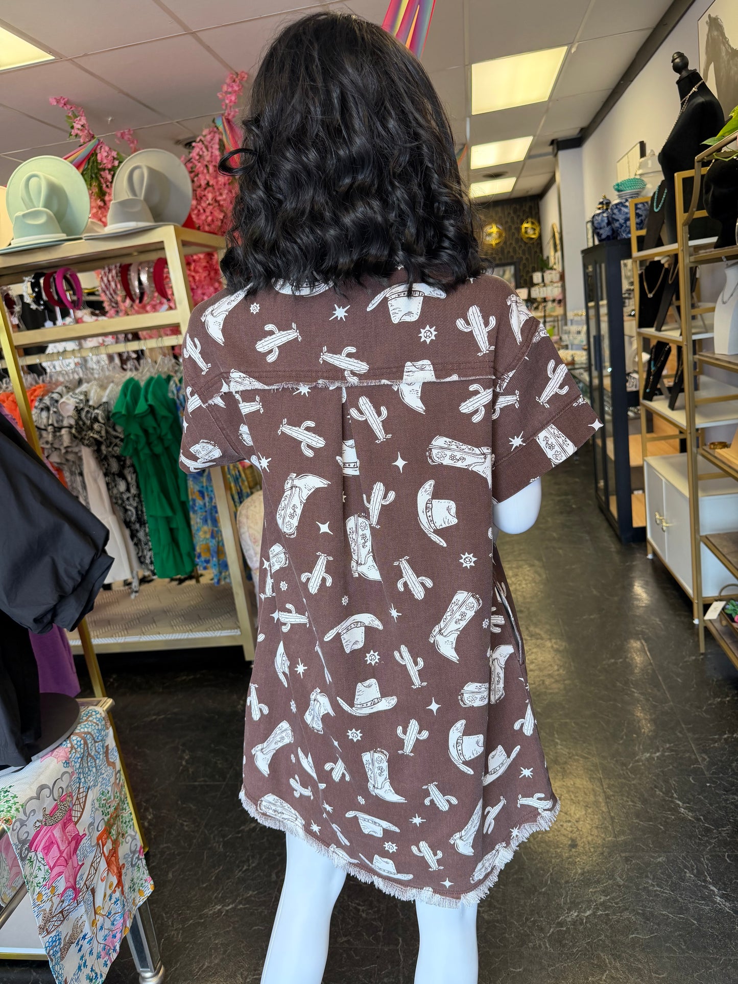 Brown Jean Cowgirl Button Up Dress