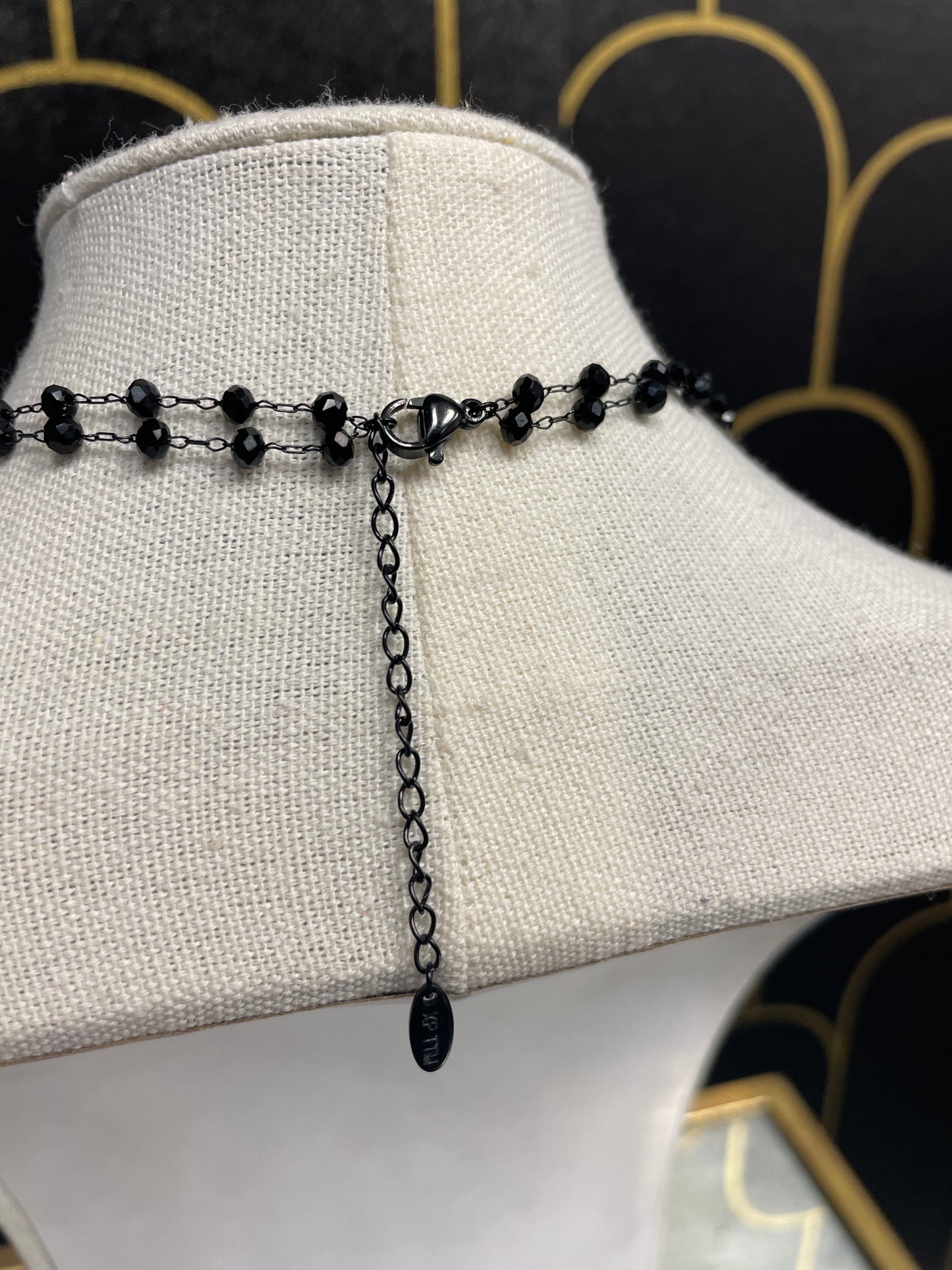 Black Beaded Cross Necklace