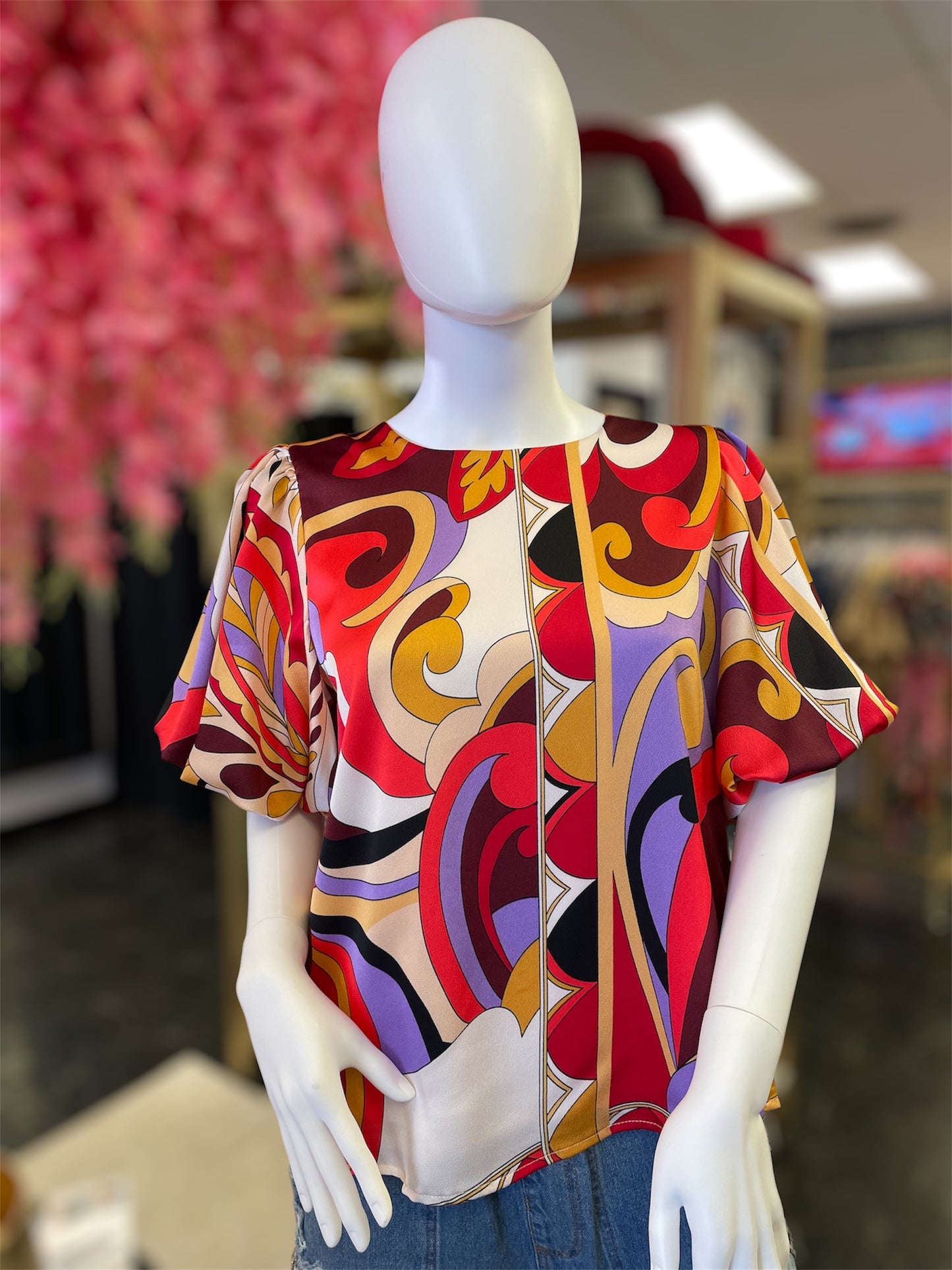 Short Sleeve Muti Print Blouse