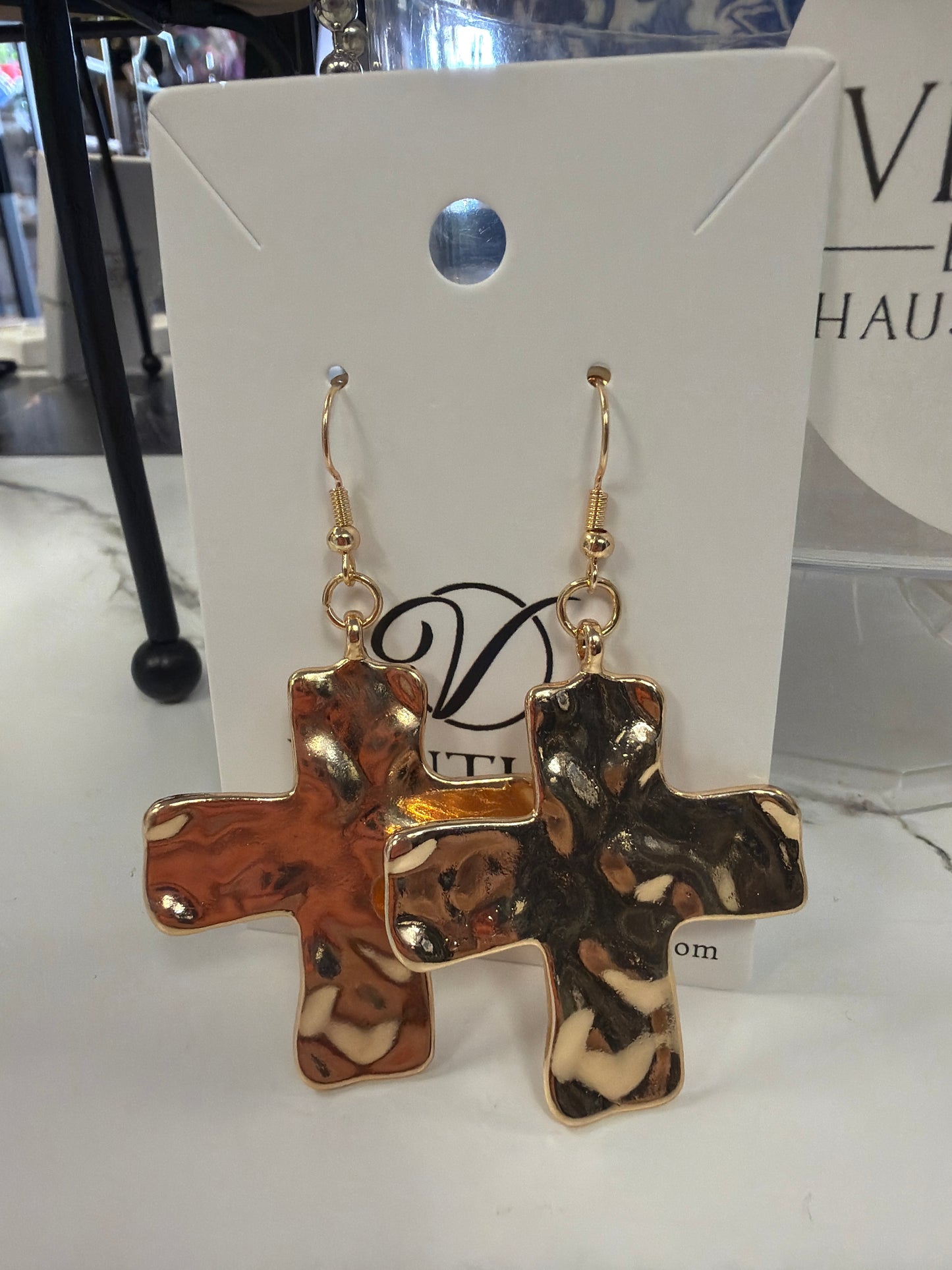 Hammered Cross Earrings