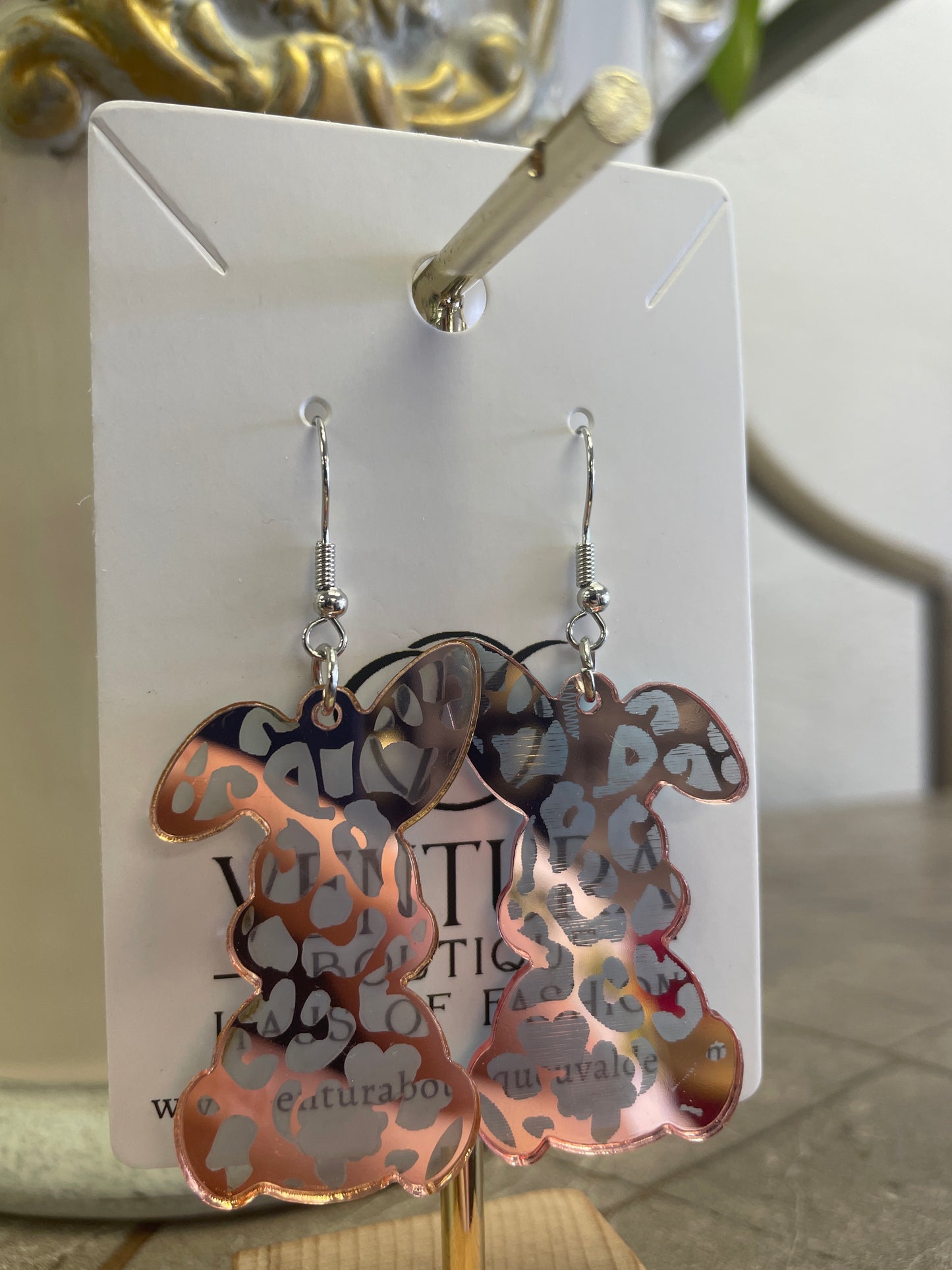 Pink Leopard Easter Bunny Earrings