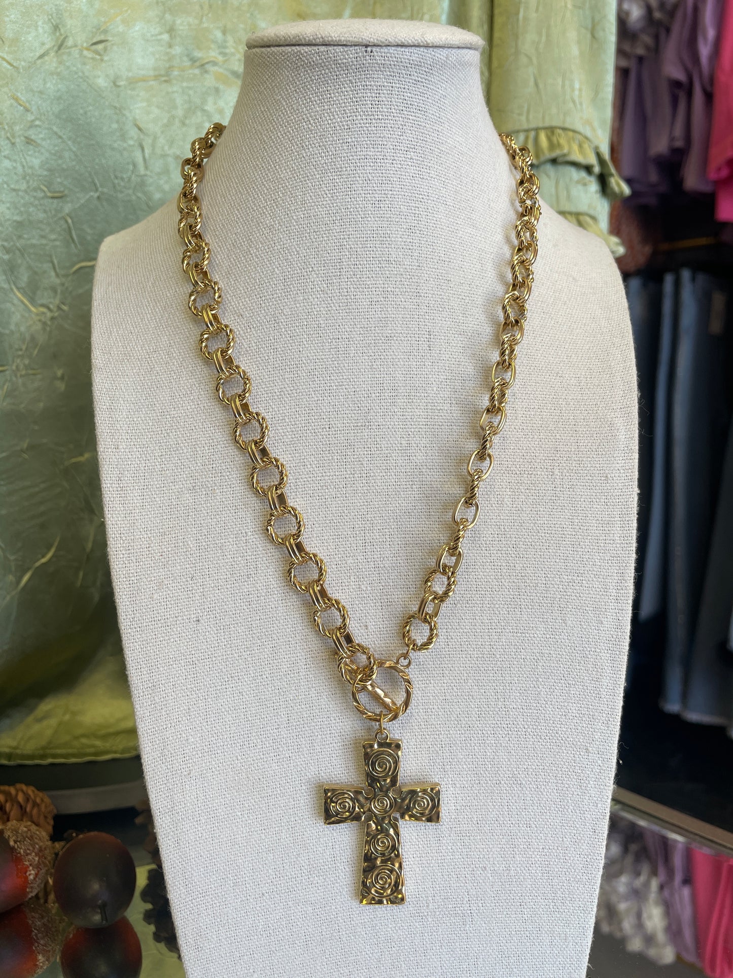 Stainless Gold Plated Swirl Cross Toggle