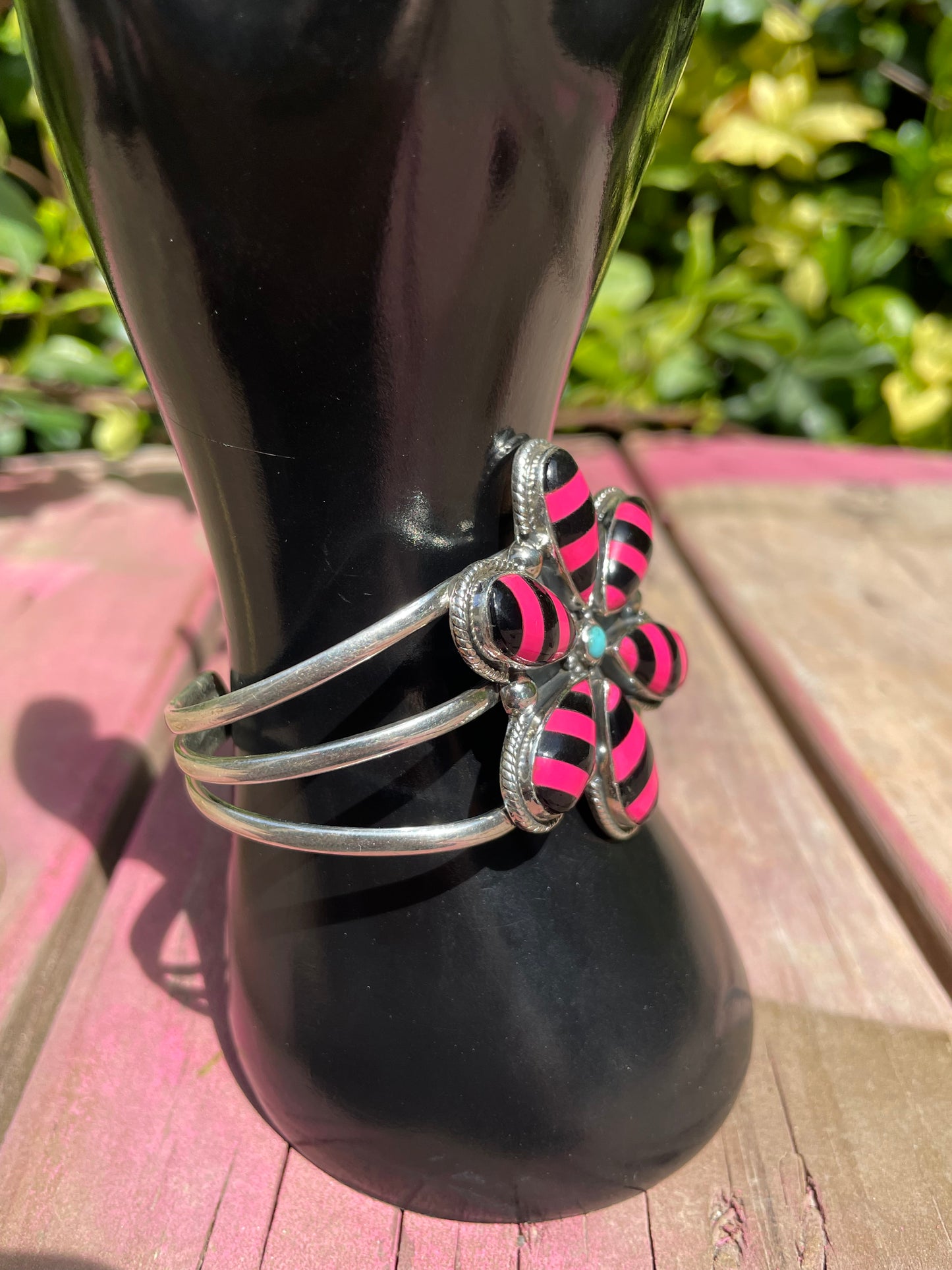 Gemstone Inlay Turquoise Sterling Silver Cuff Bracelet