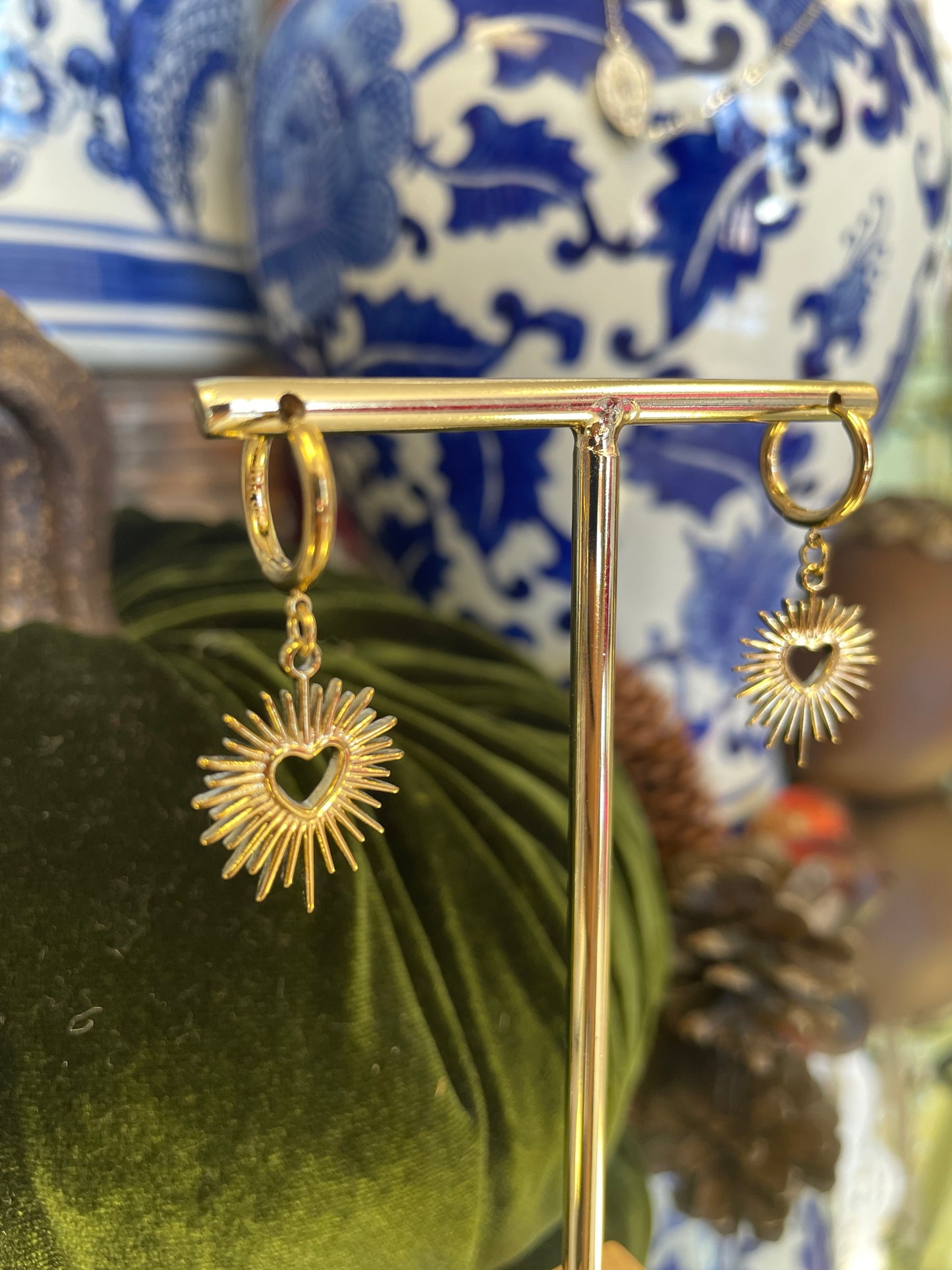 Heart Drop Circle Hoop Pressure Earrings