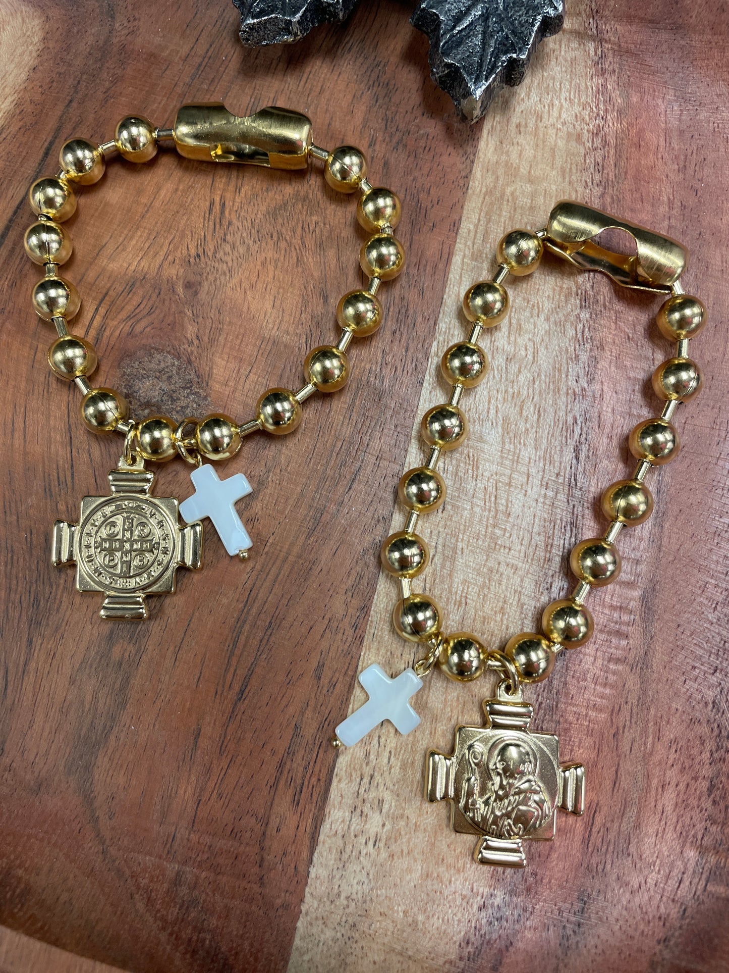 Saint Benedict Gold Ball Link Bracelet