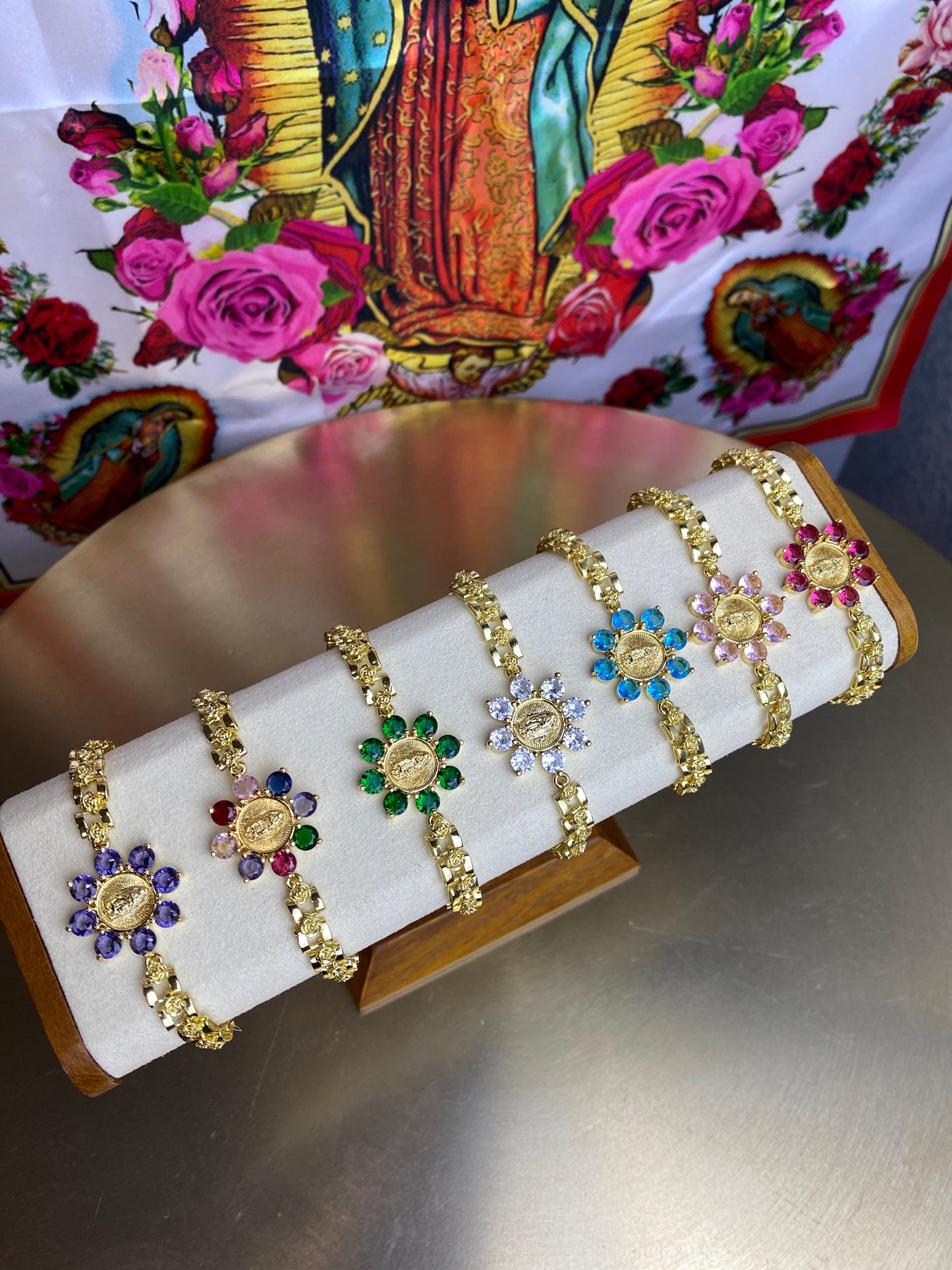 Crystal Mother Mary Rose Link Bracelet