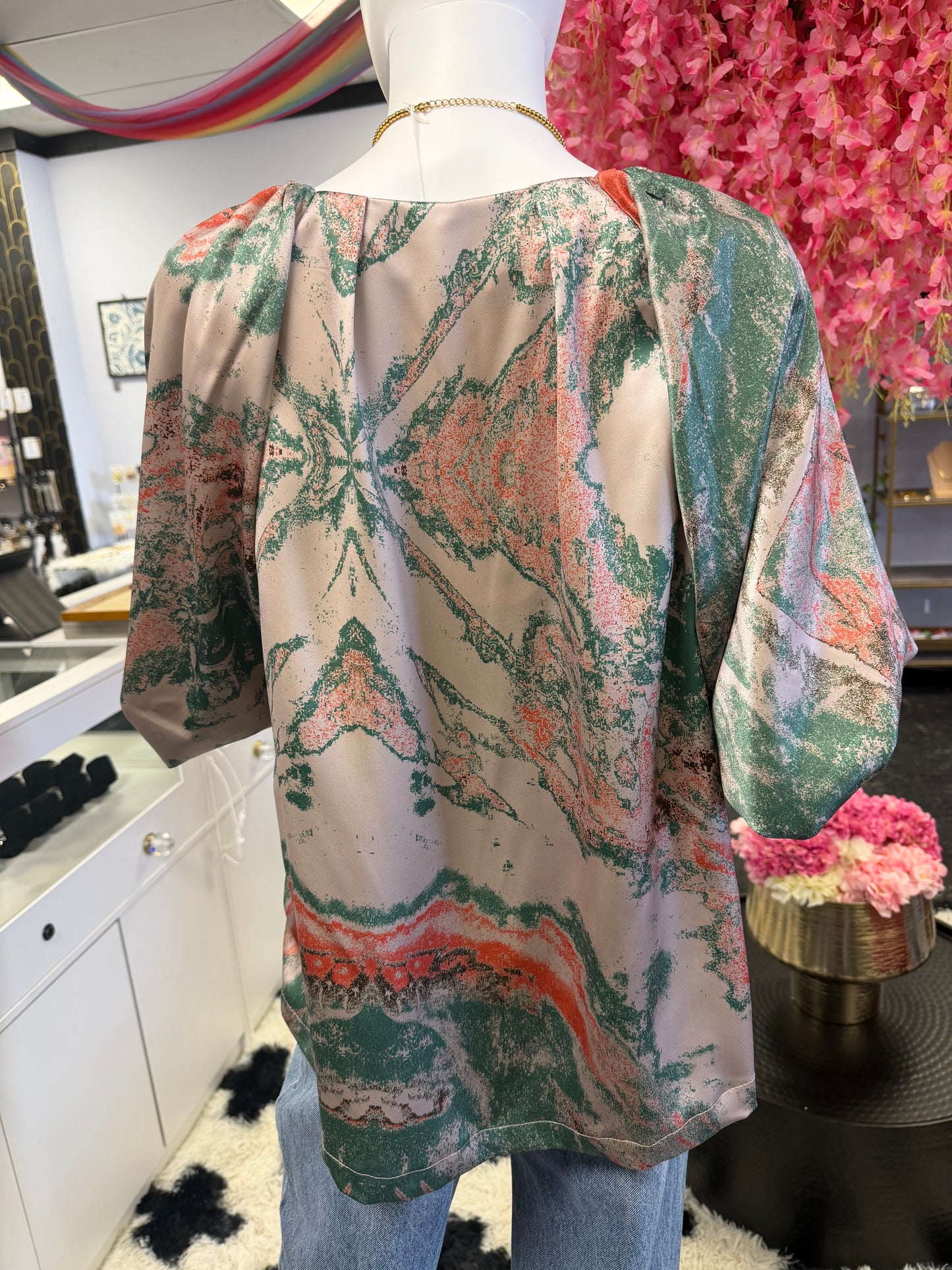 Silk Green And Orange Top