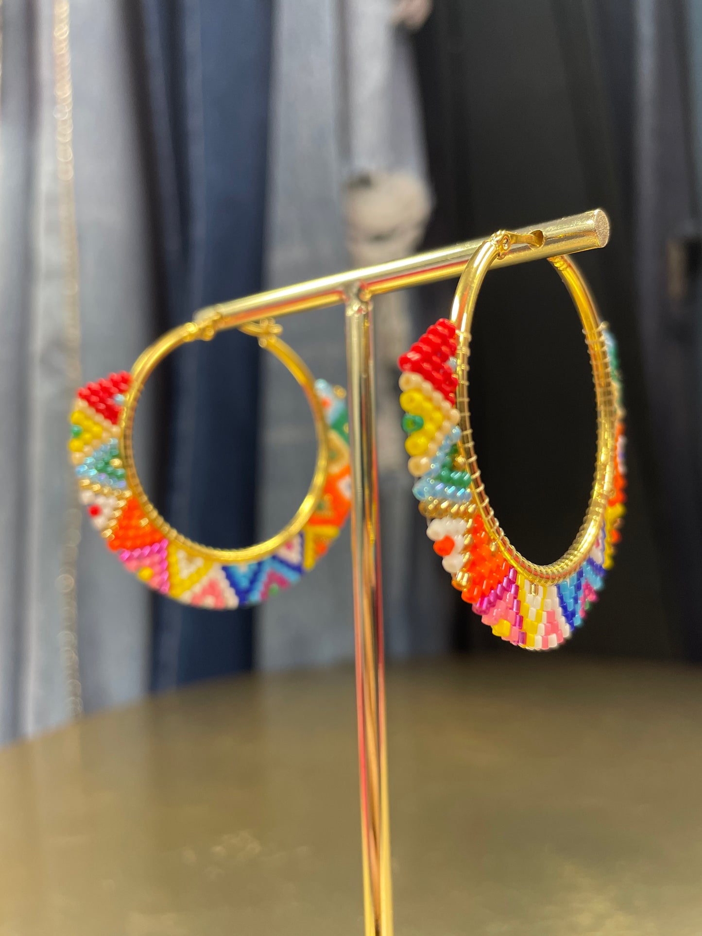 Colorful Beaded Hoop Earrings