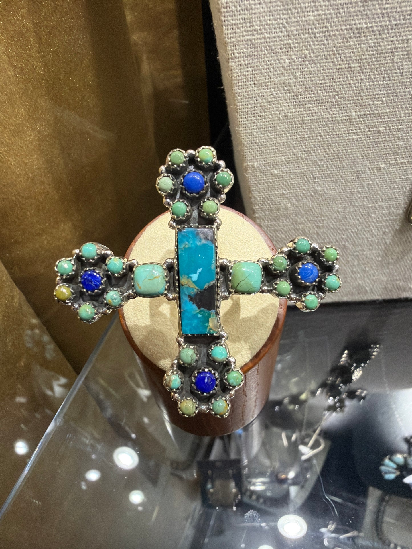 Sterling Silver Turquoise Blue Lapis Cross Adjustable Ring