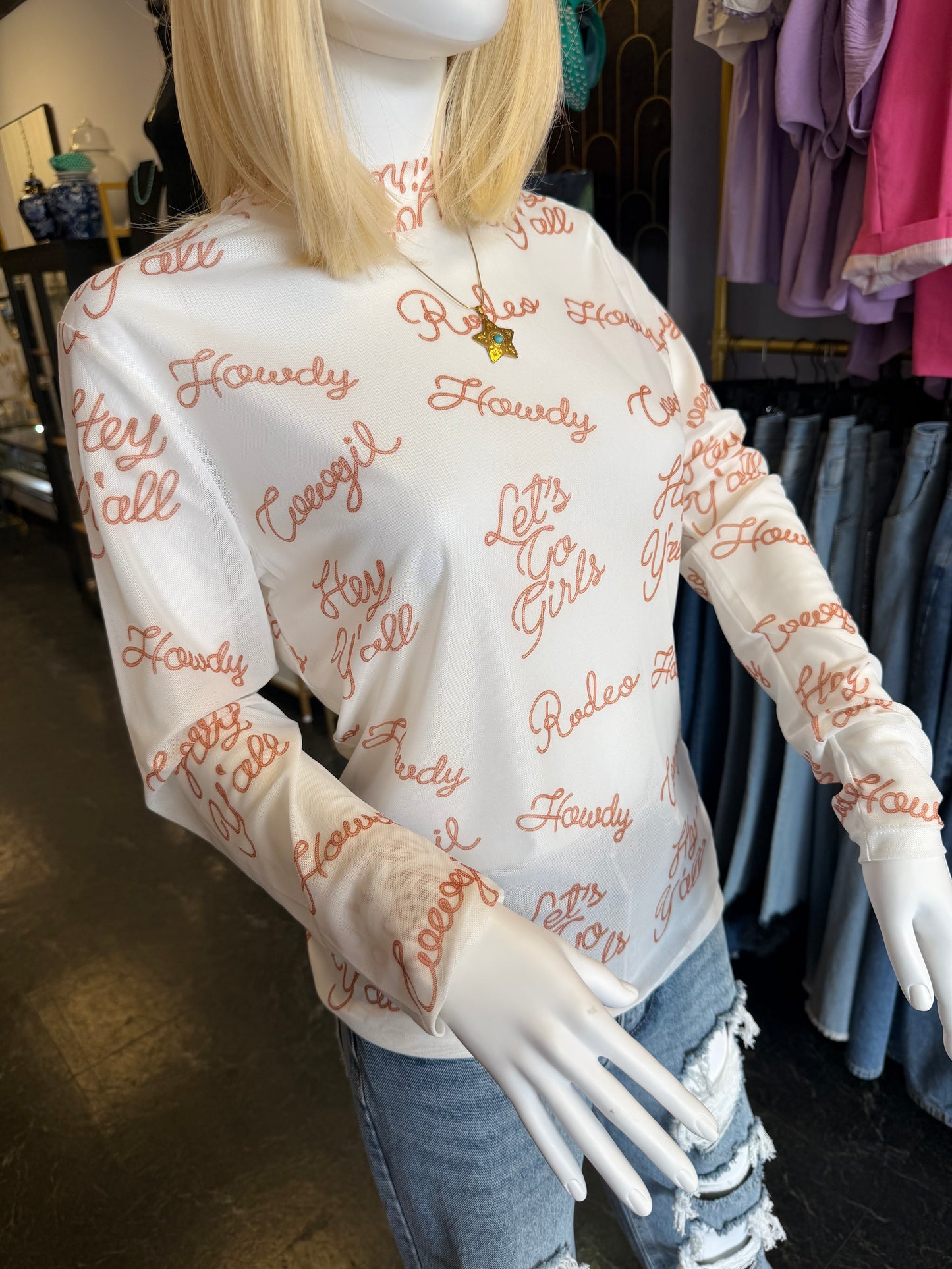 Mesh White Howdy Top