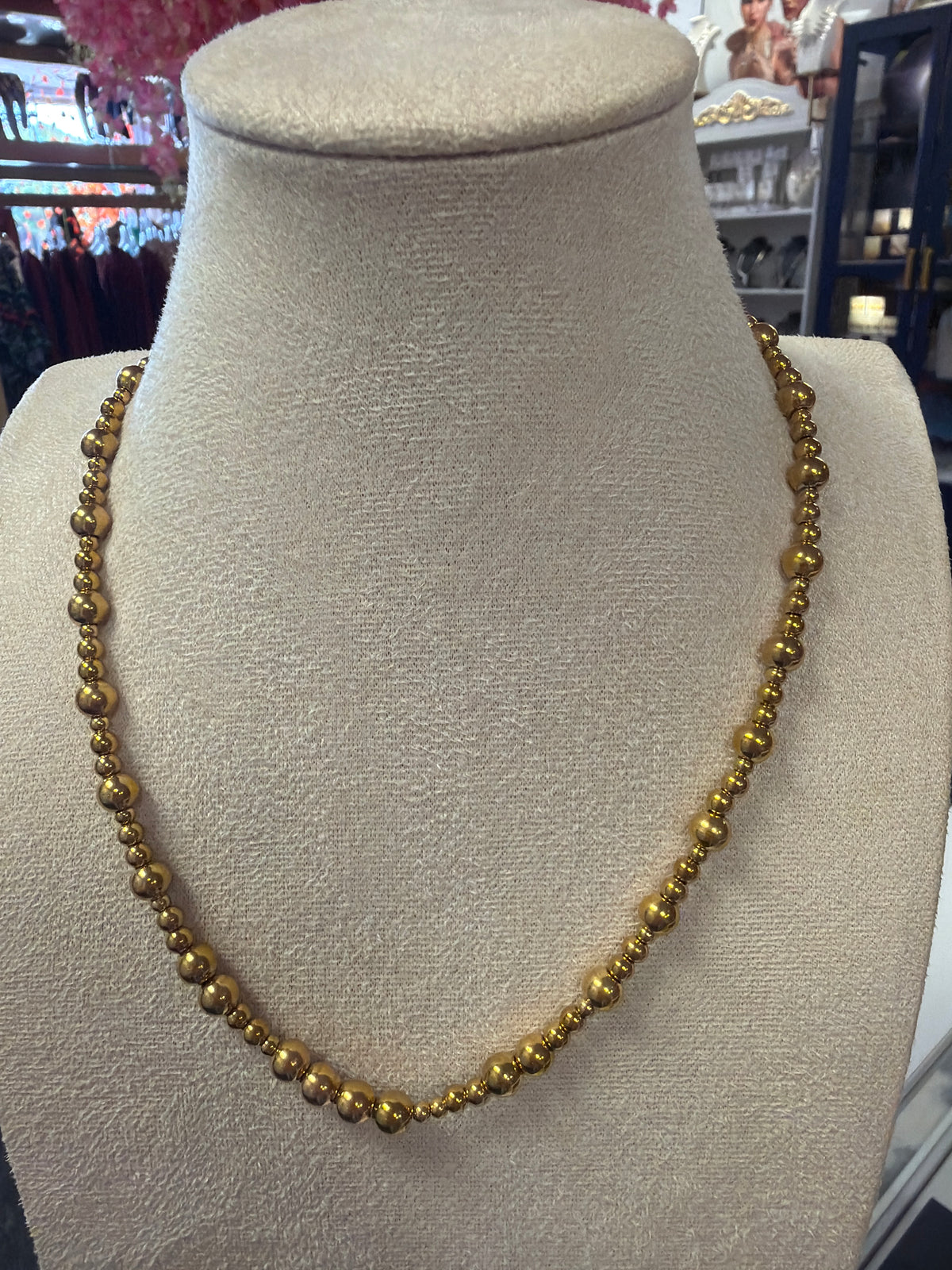Stainless Steel Multi Bead Gradient Necklace Gold & Silver