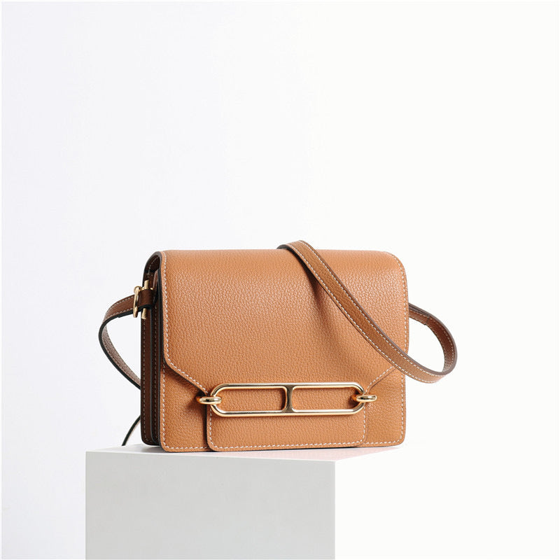 Brown Pebbled Leather Equestrian Crossbody Purse