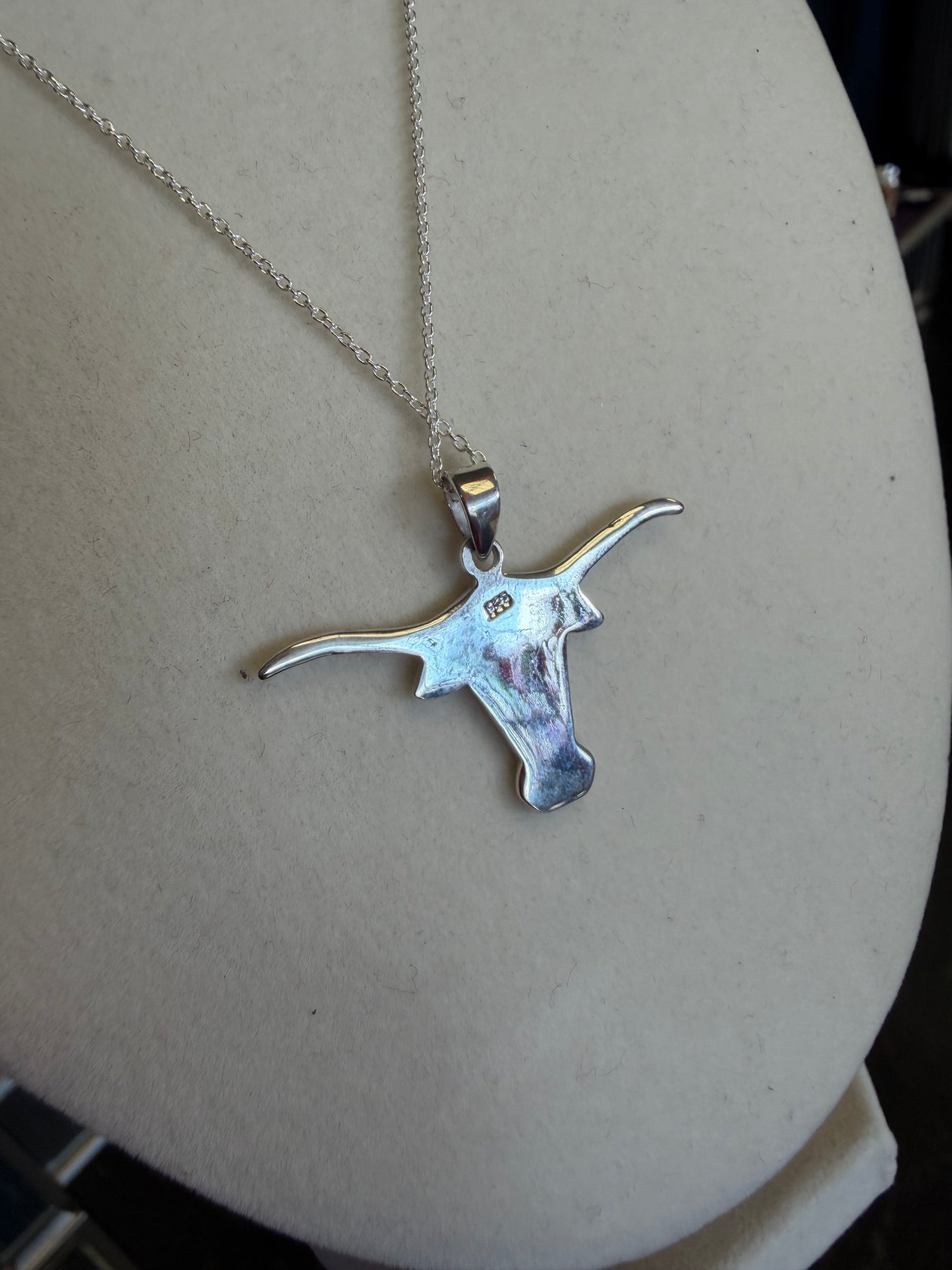 Medium Sterling Silver Long Horn Pendant