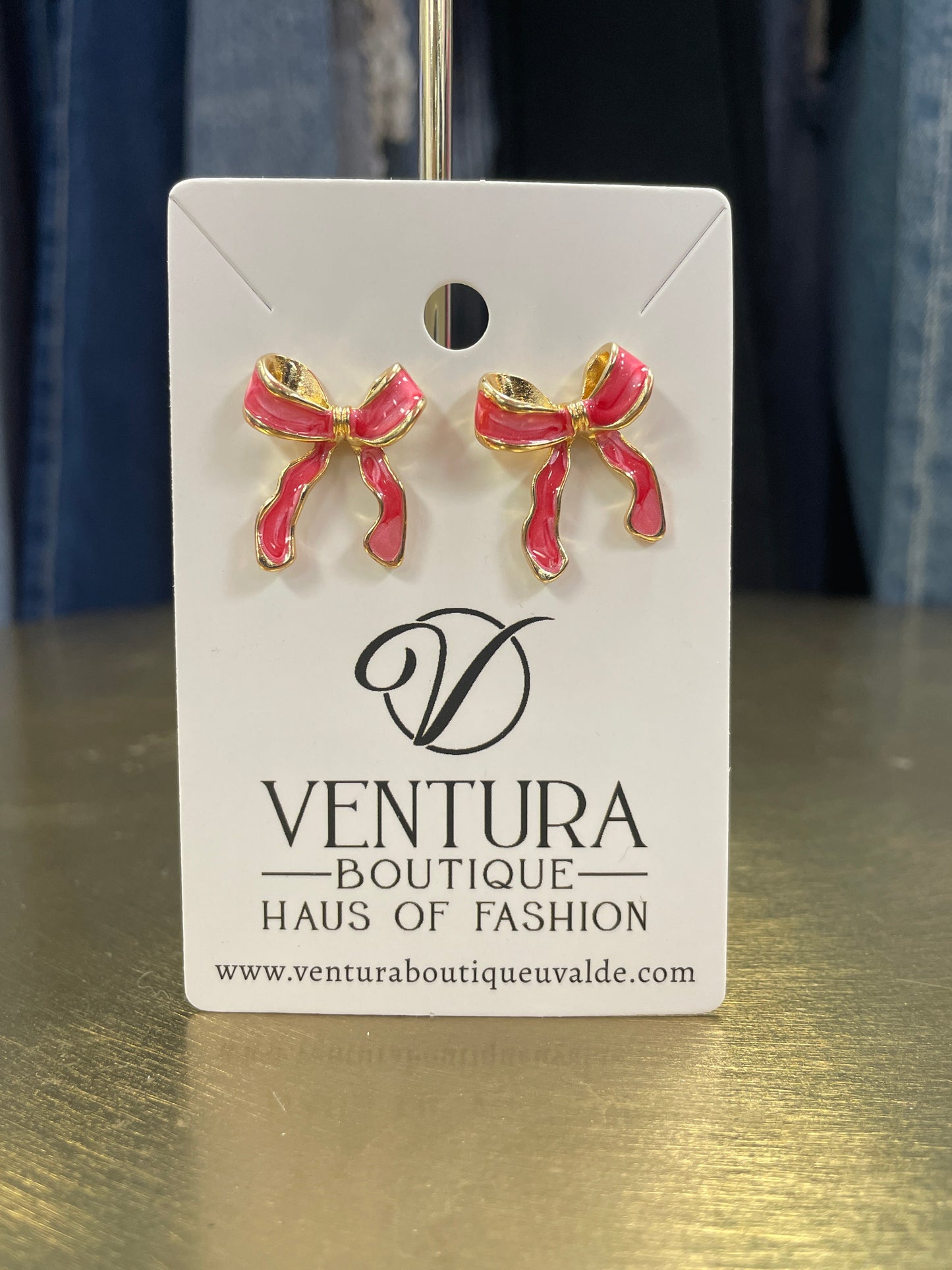 Pink Gold Bow Stud Earrings
