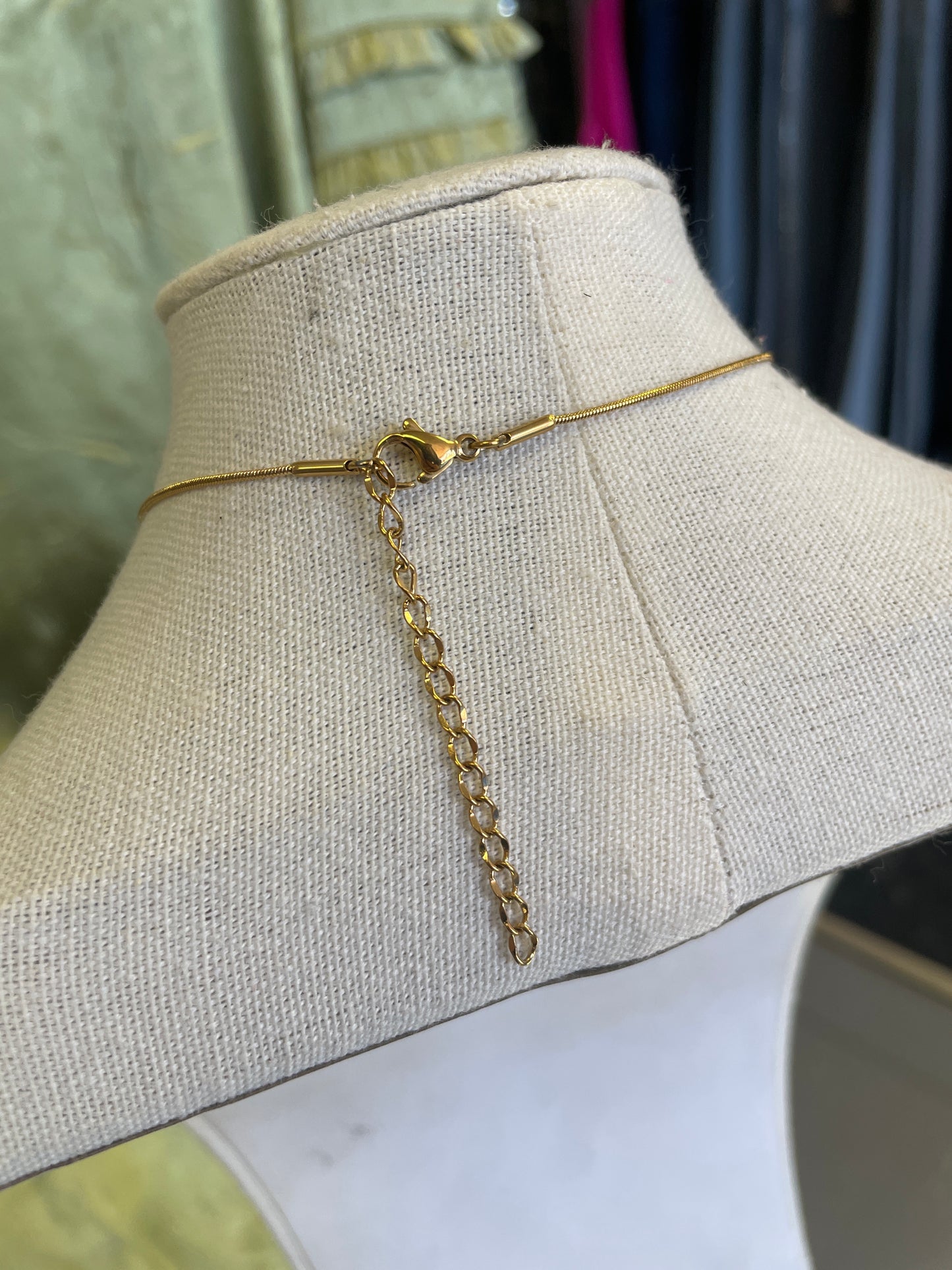 Simple Imitation Turquoise Stanless Gold Plated Necklace