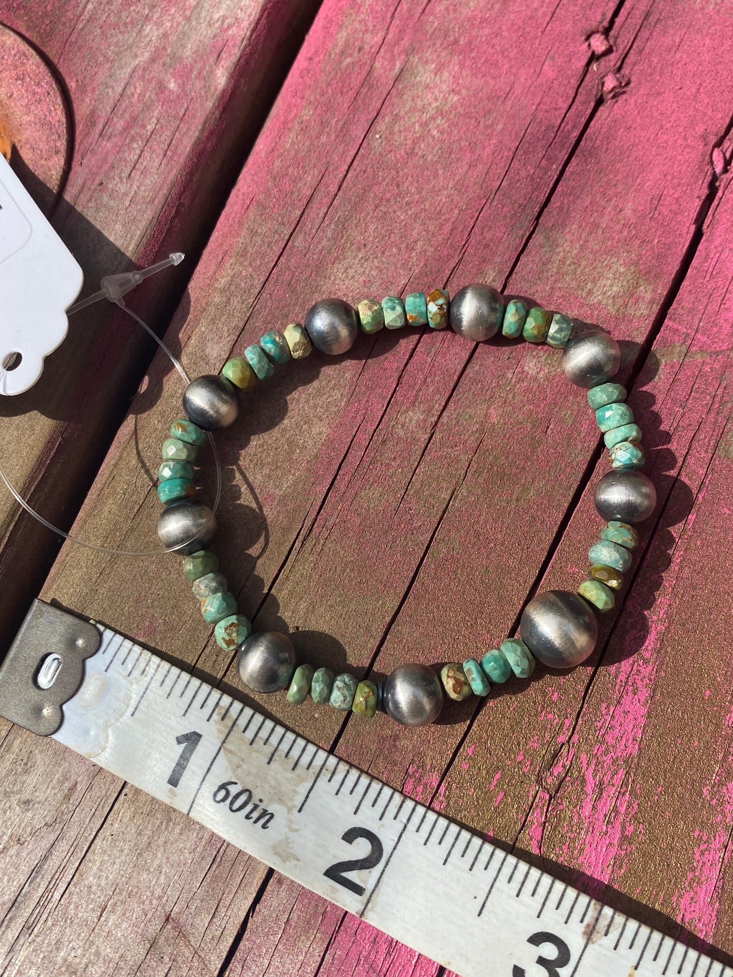 Stretchy Navajo Style Pearls And Turquoise Bracelet