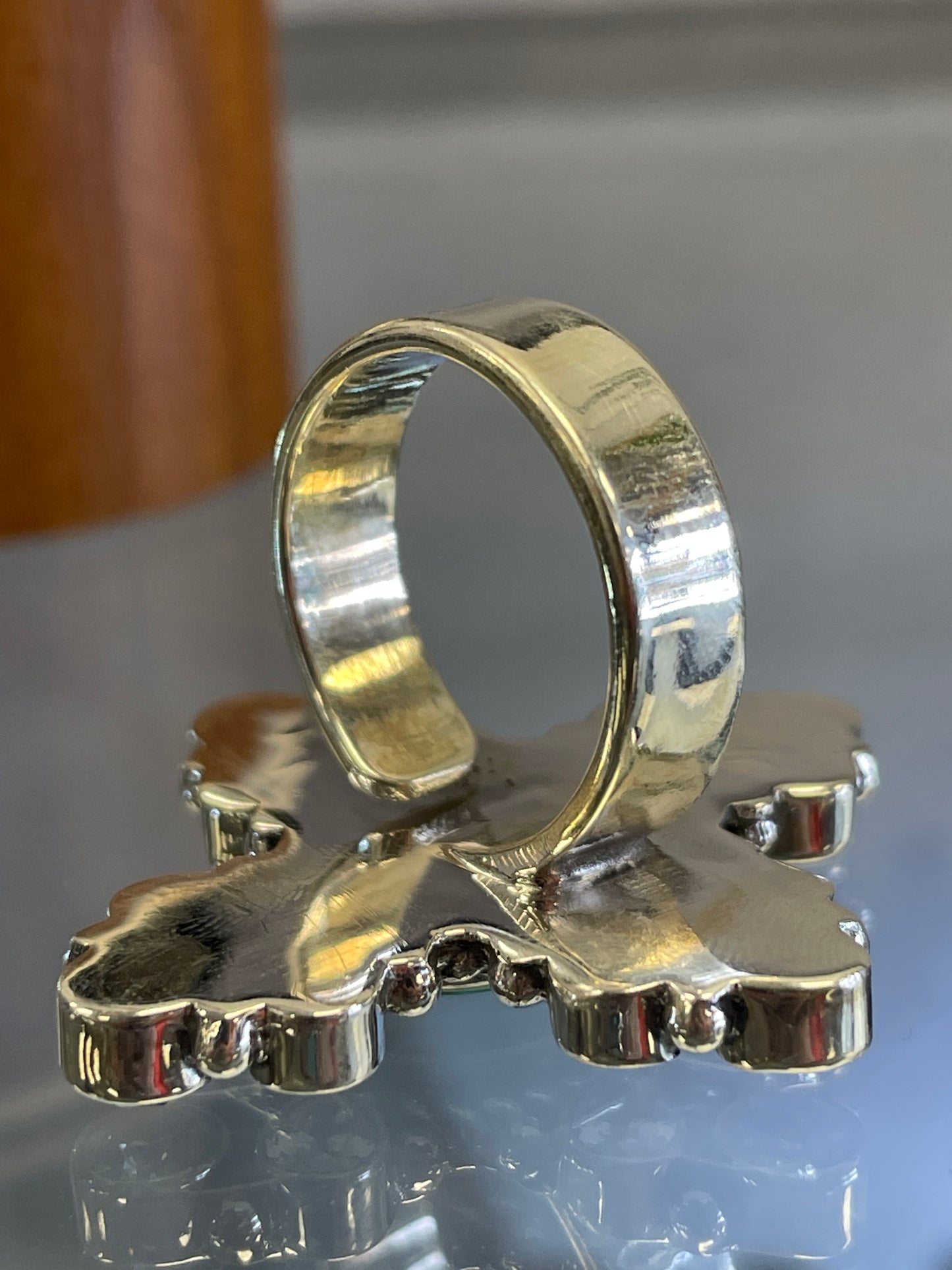 925 Sterling Silver Sonoran Golden Turquoise Cross Ring With CZ Stones Size 7 (Adjustable)