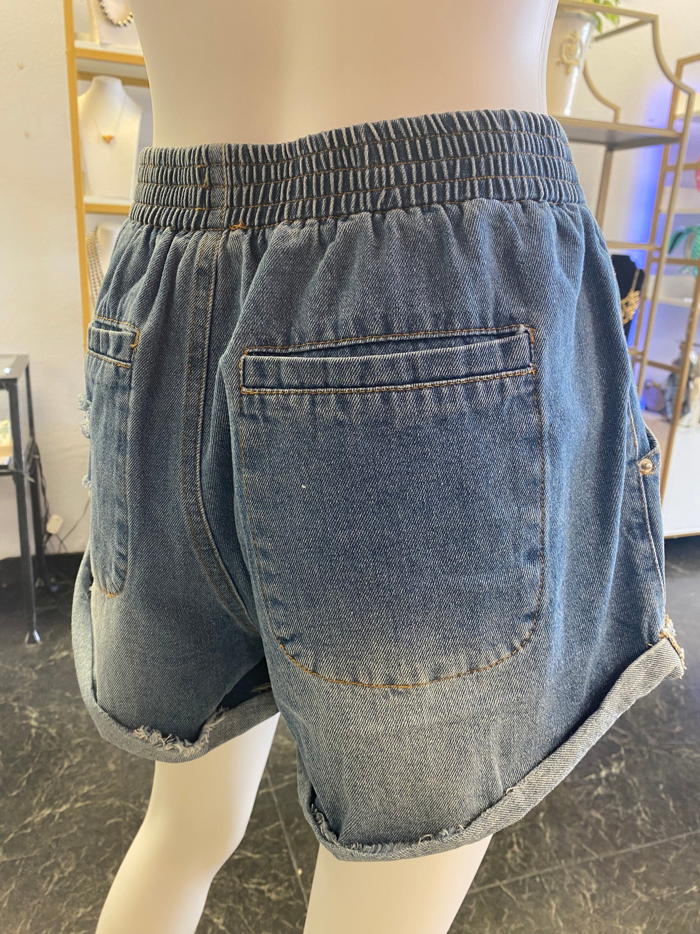 Denim Paper Bag Shorts Elastic