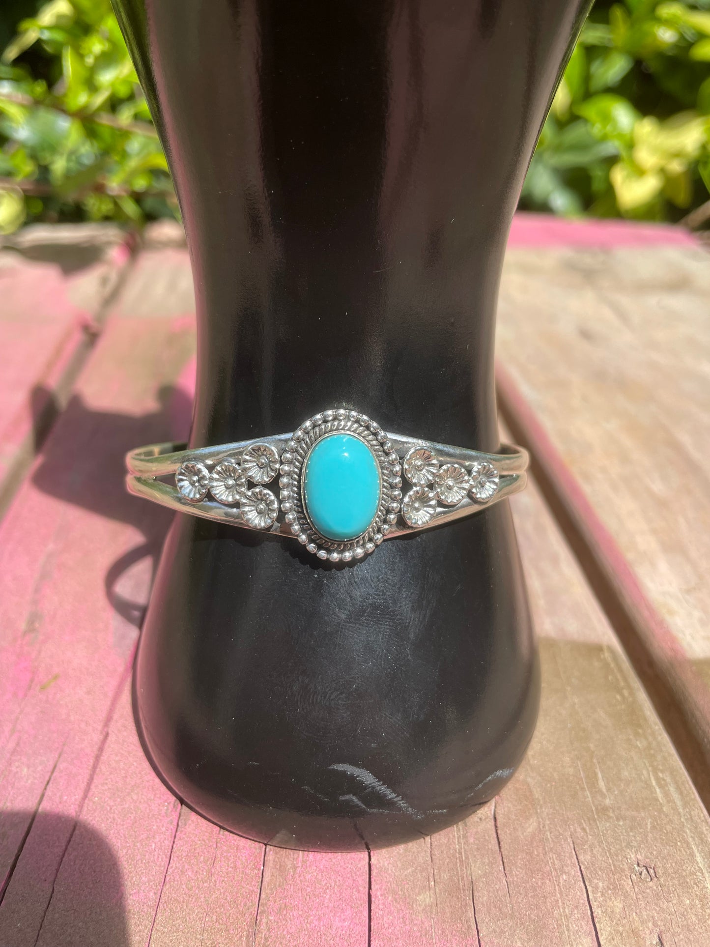 Sleeping Beauty Turquoise 925 Sterling Silver Detailed Cuff Bracelet