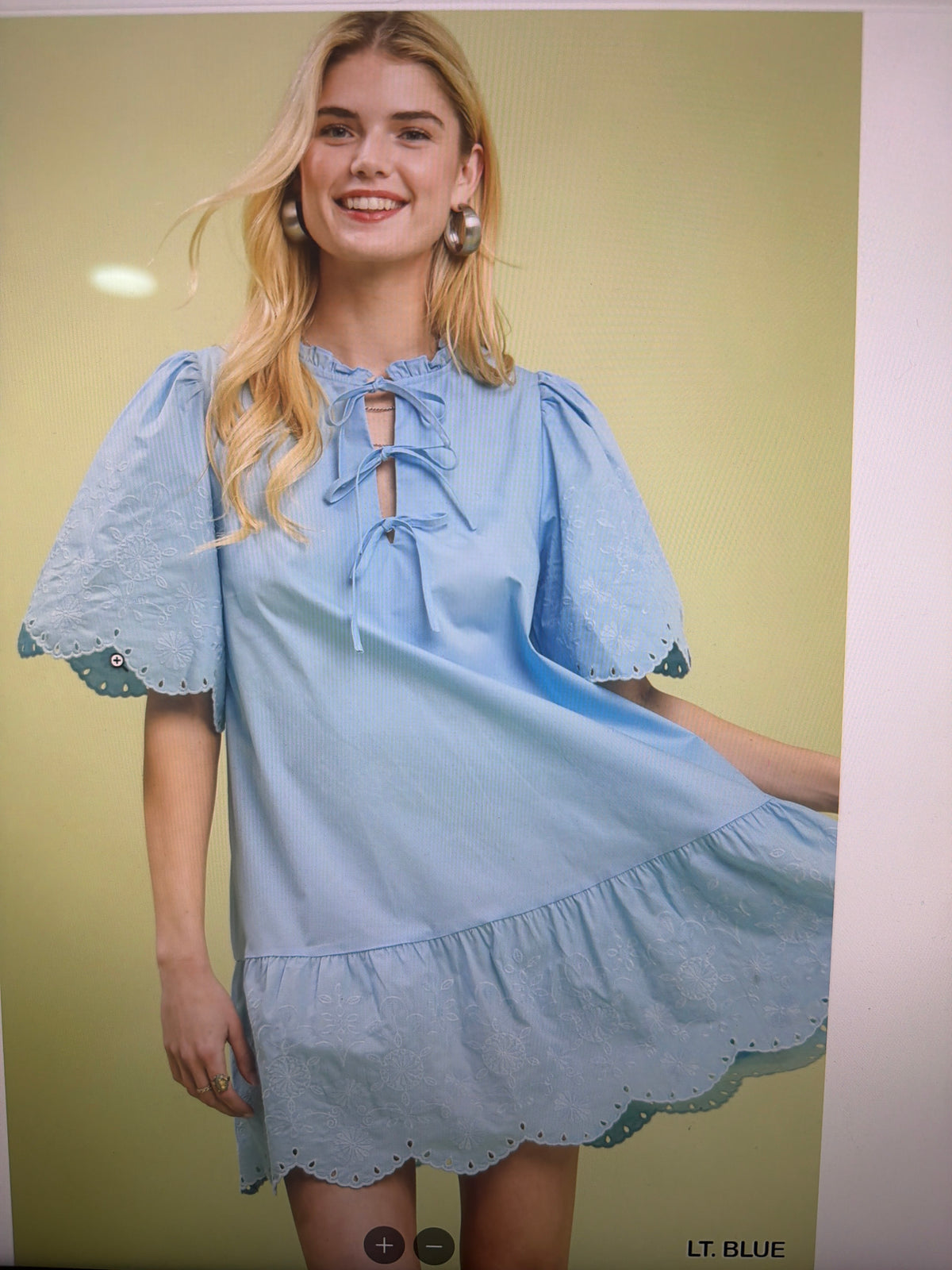 LT.Blue Eyelet Embroidery Dress
