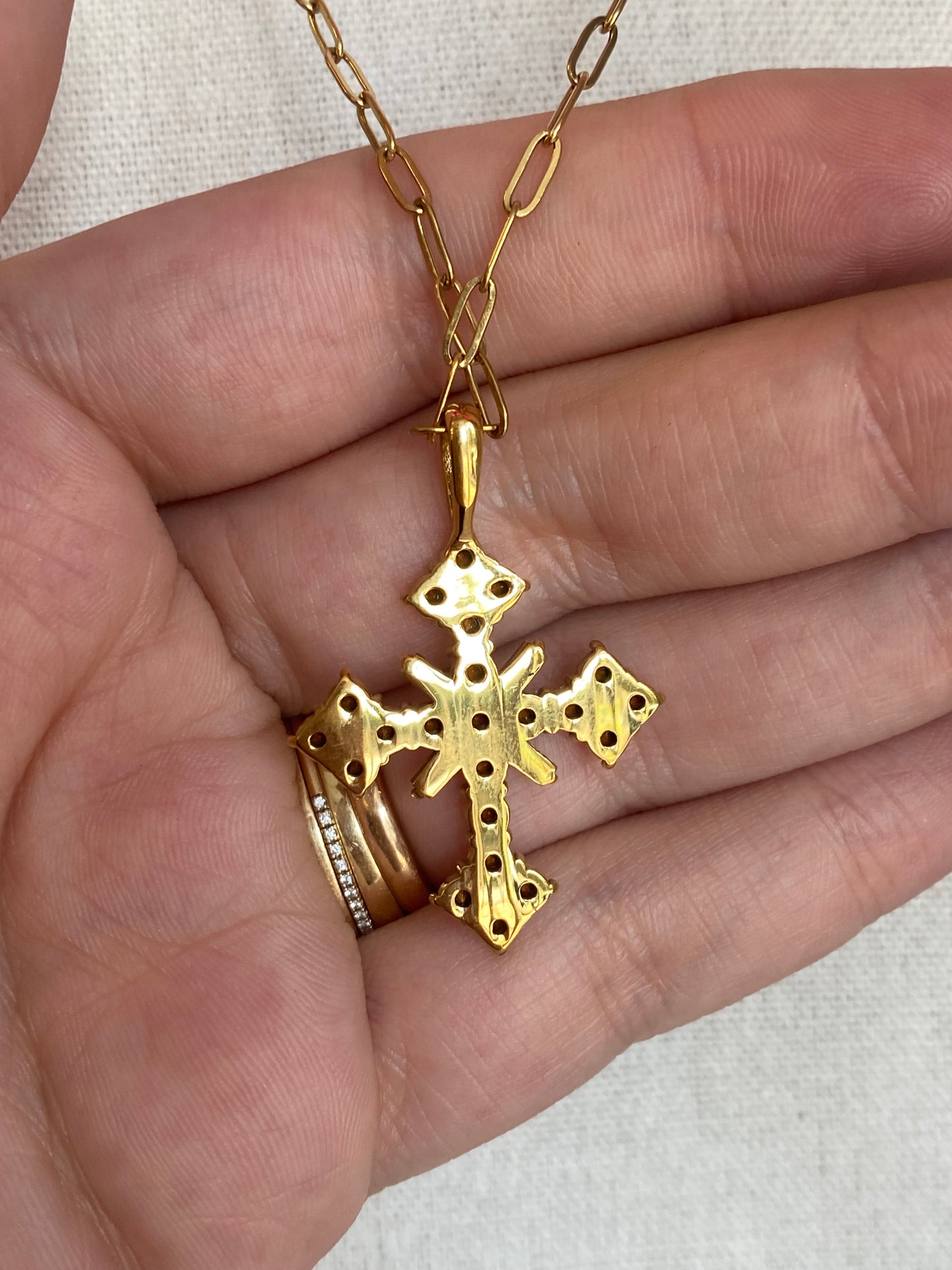 Gold Plated Stainless Steel Crystal Cross Necklace
