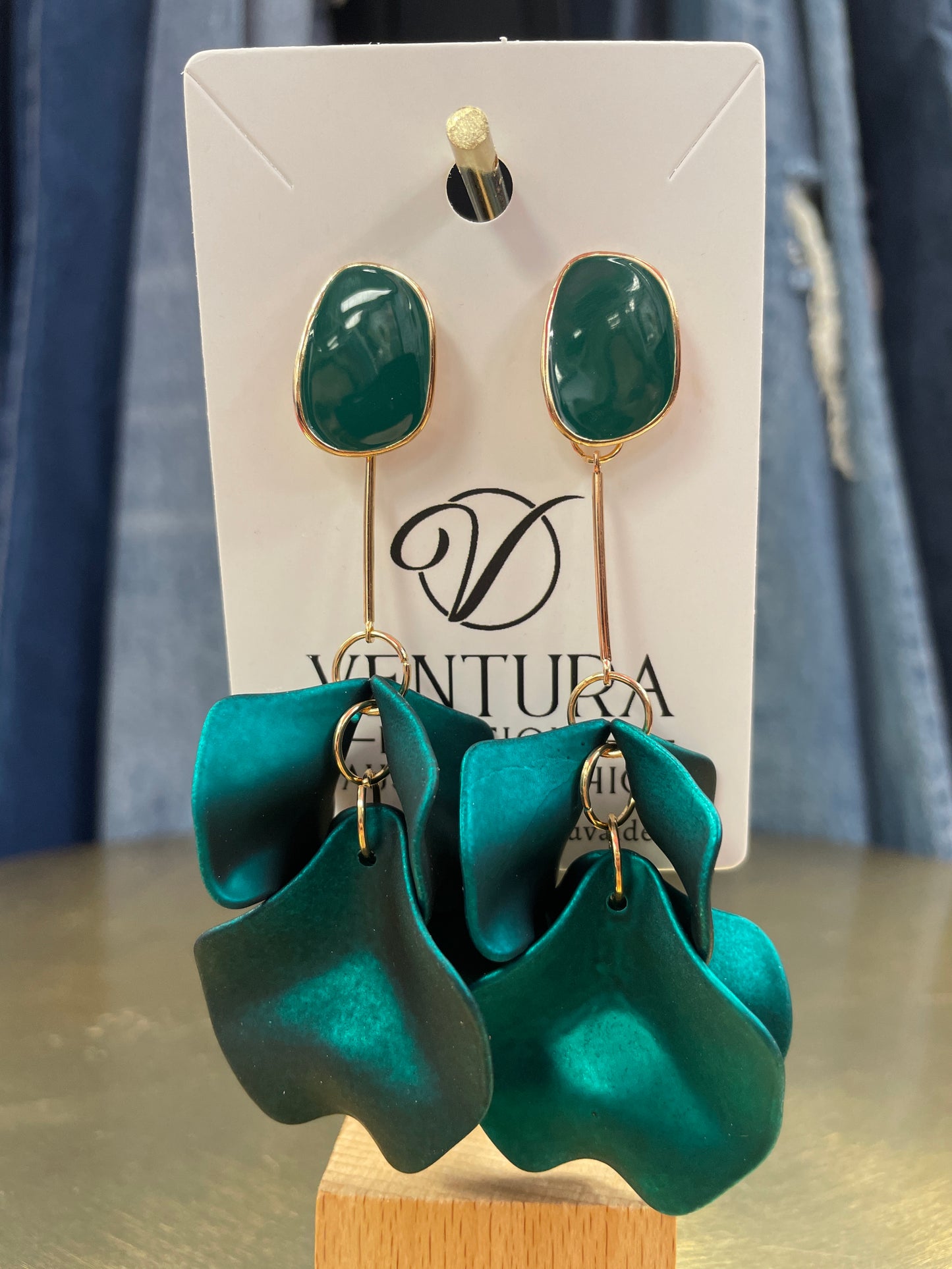 Green Post Drop Petal Earrings