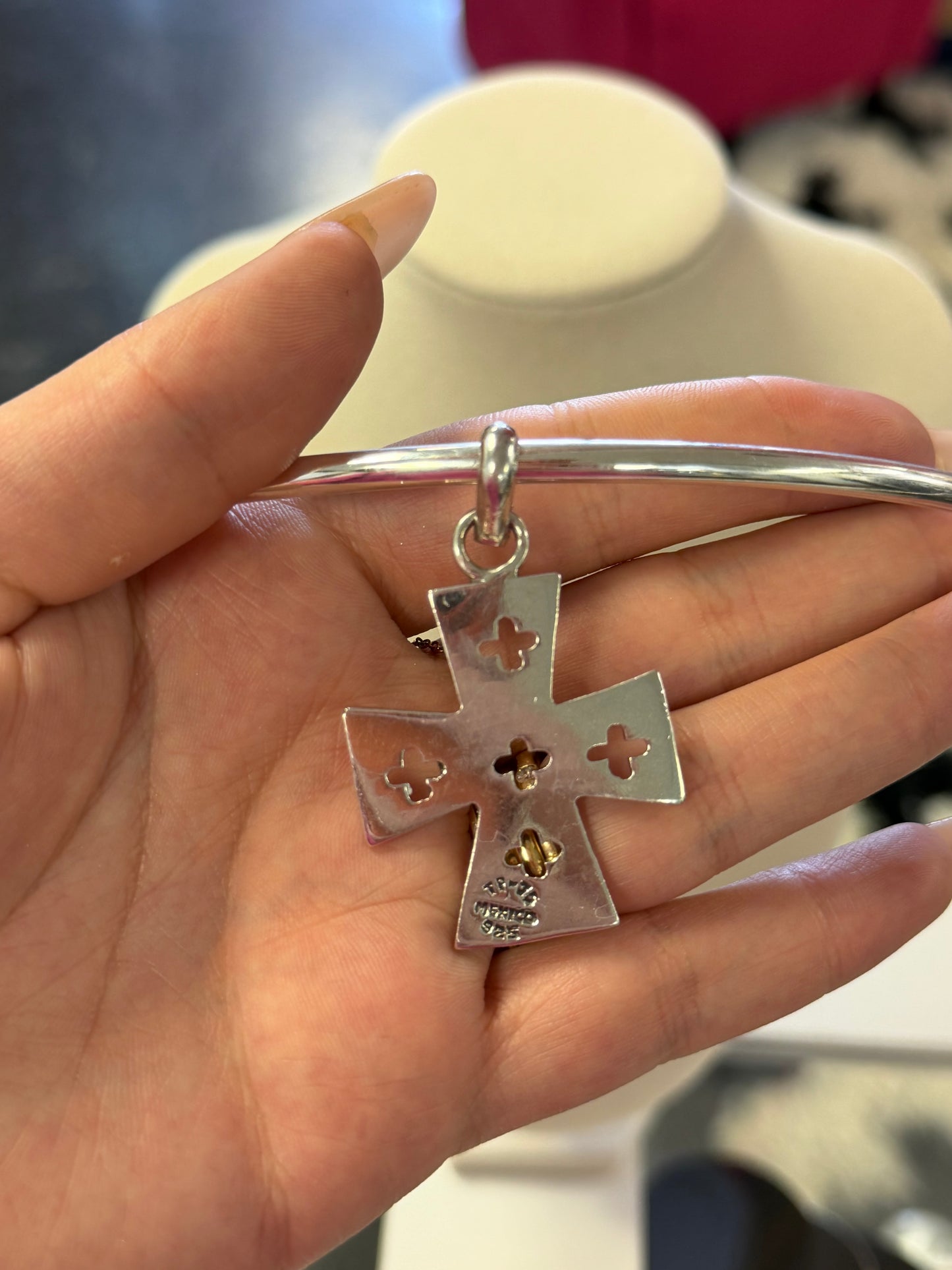 Sterling Silver Taxco Cross Cut Out Cross Pendant