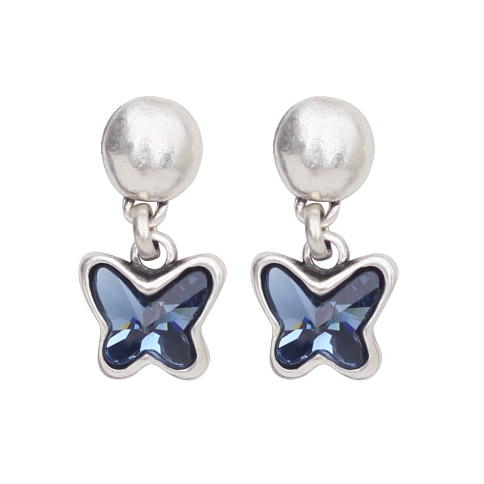 Handmade Butterfly Pewter Crystal Earrings - 1914