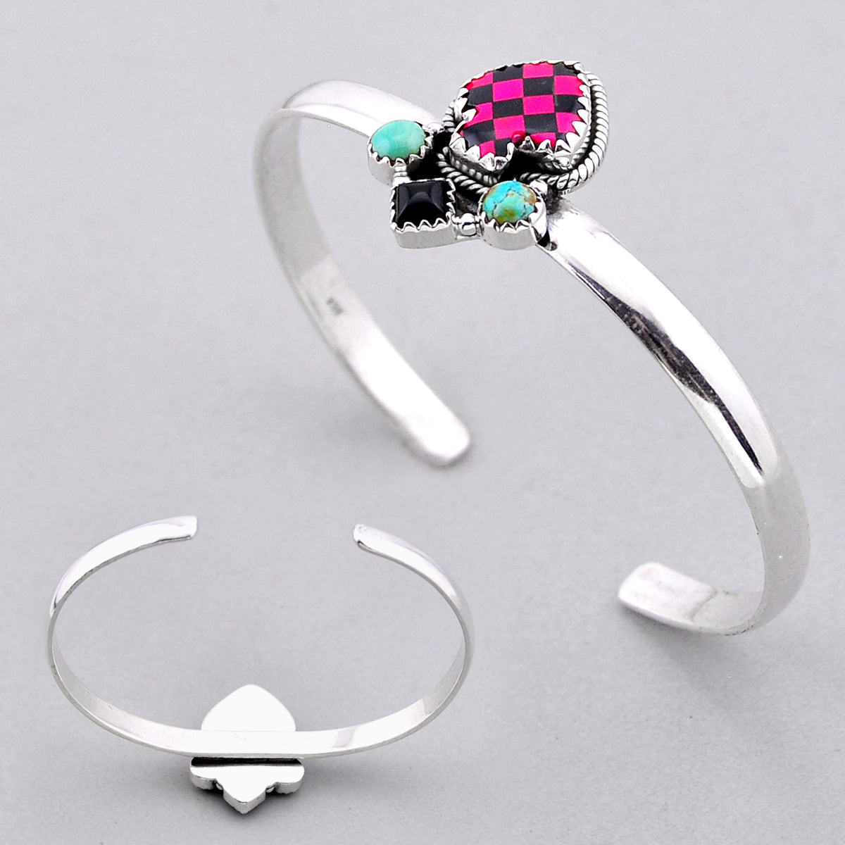 Arizona MOJAVE turquoise strip opal onyx 925 silver adjustable bangle