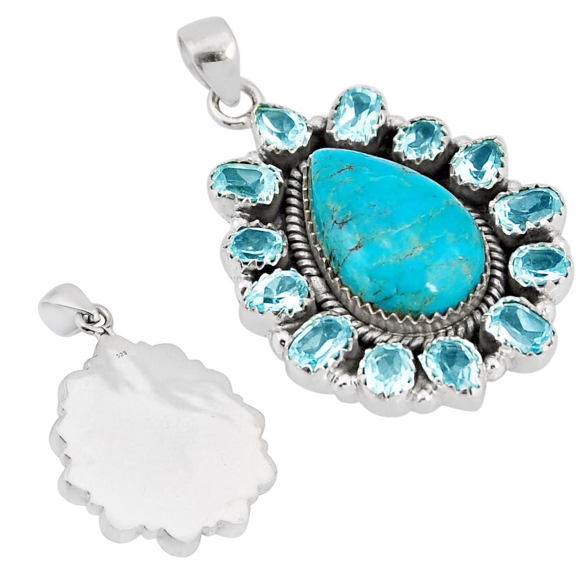 natural turquoise topaz 925 silver pendant