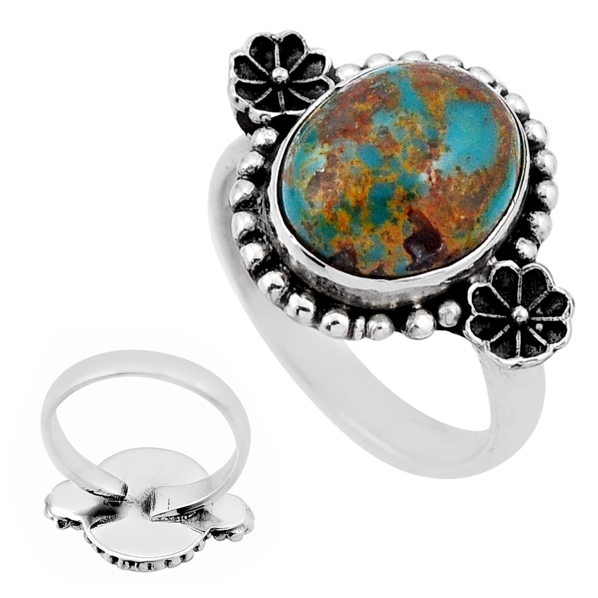 Arizona Mohave turquoise 925 silver adjustable ring size 8